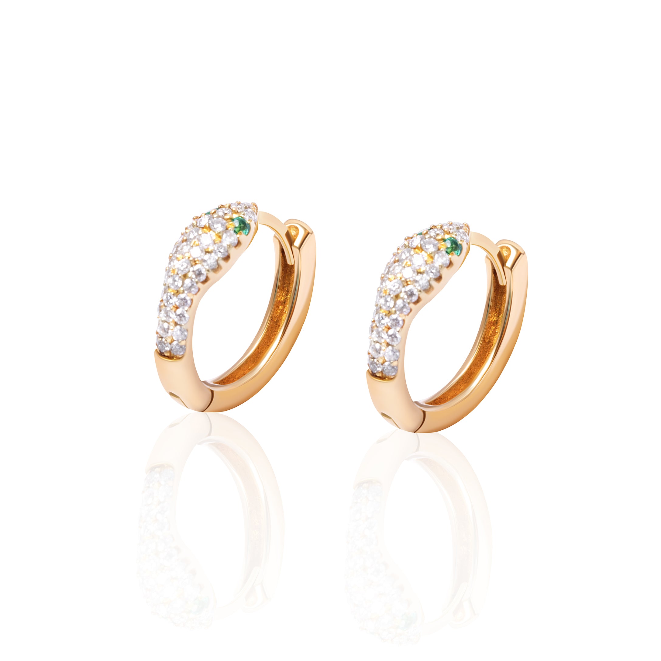 Diamond Emerald Snake Huggie Earrings