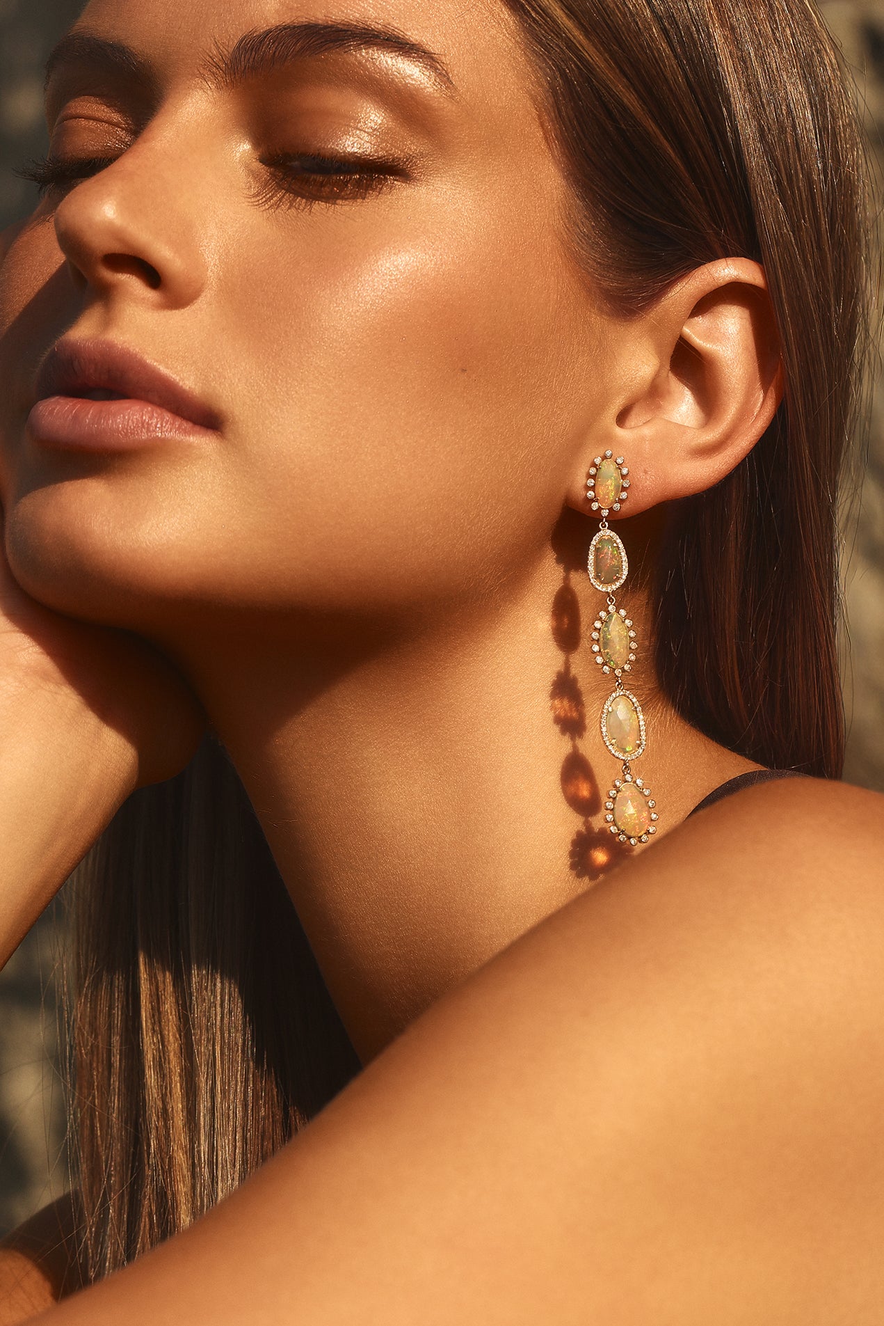 Diamond Elongated Huggie Hoops in 14k Yellow Gold