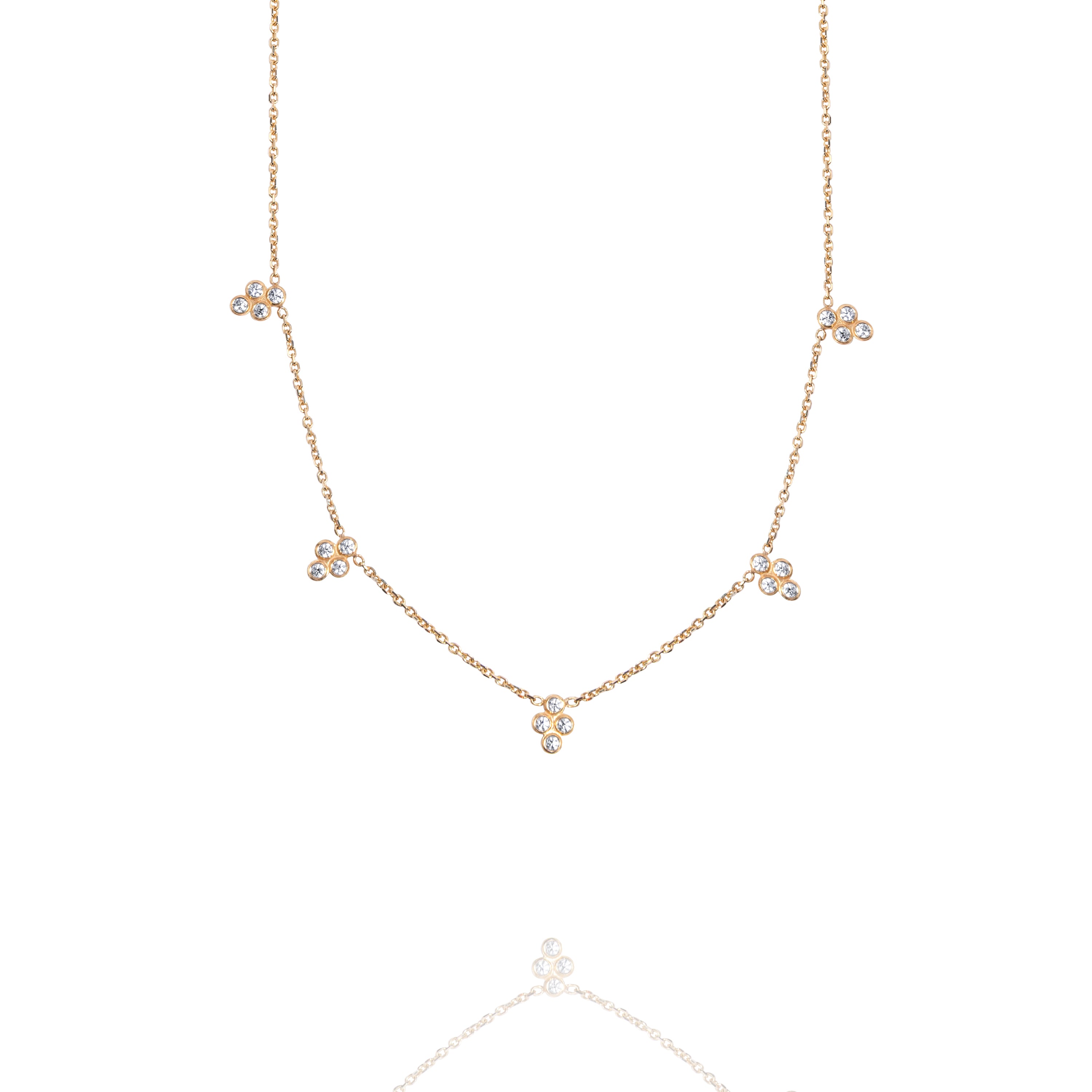 14k Gold Diamond 5 Station Quatrefoil Necklace