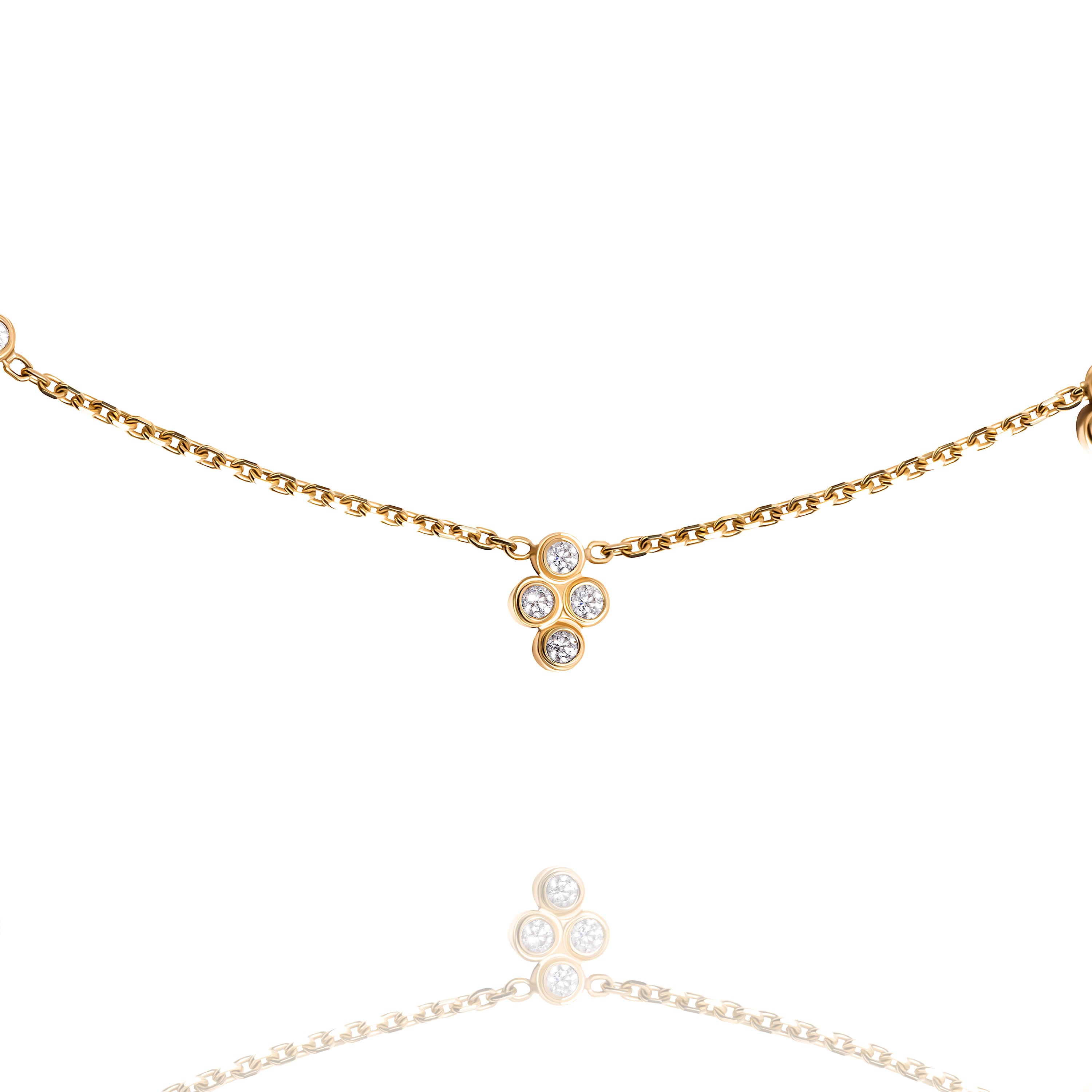 14k Gold Diamond 5 Station Quatrefoil Necklace
