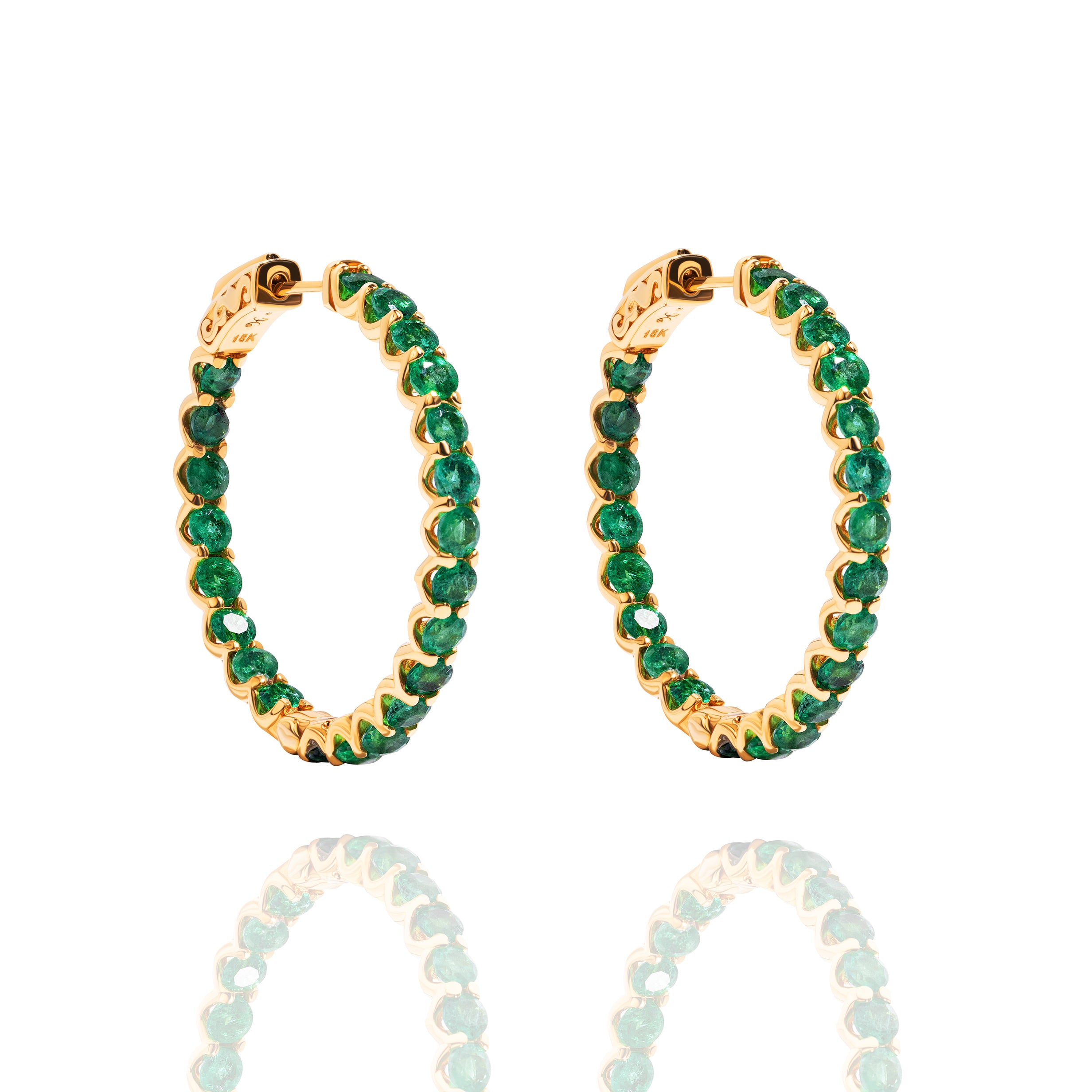 18k Gold Columbian Emerald Hoop Earrings