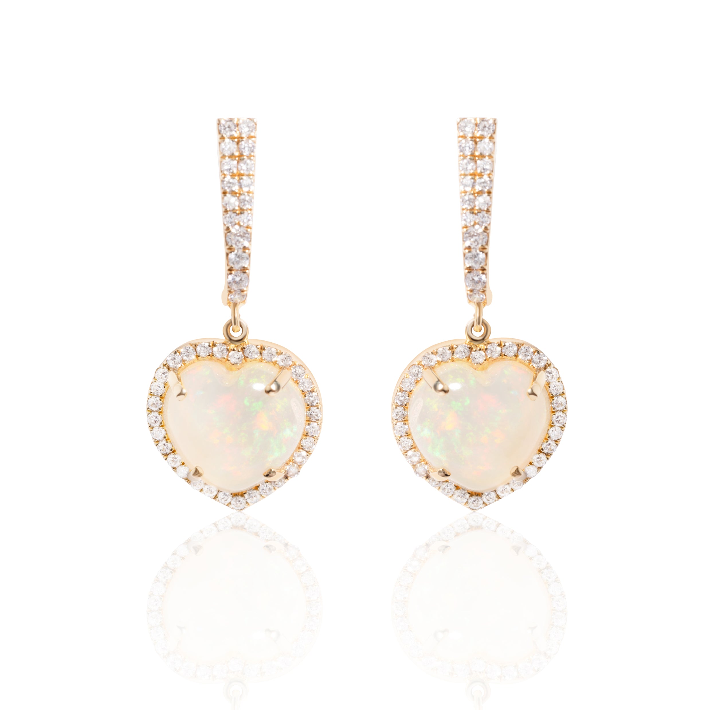 18k Gold Ethiopian Opal Diamond Pave Heart Earrings