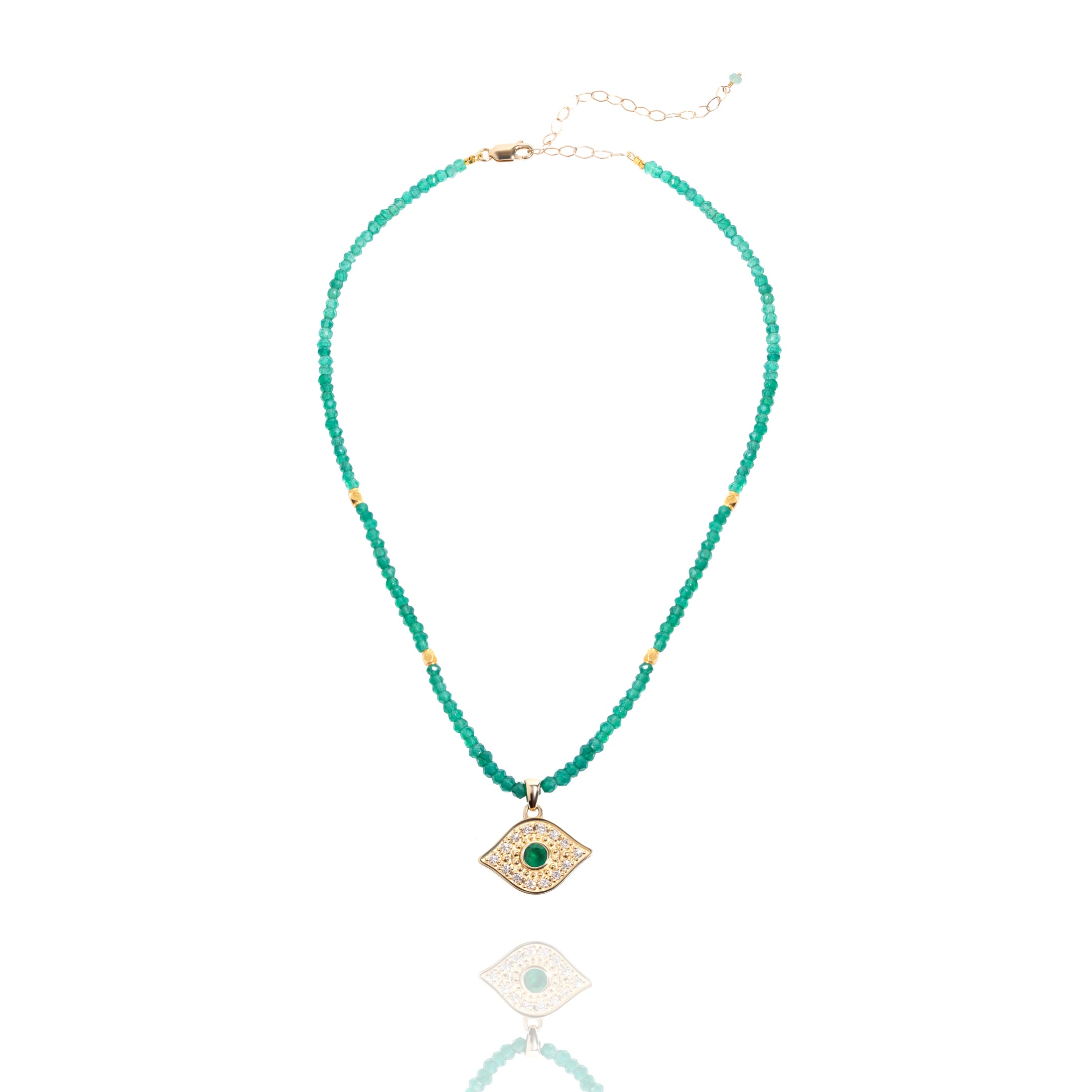 14k Gold Emerald Diamond Pavé Evil Eye Pendant Necklace