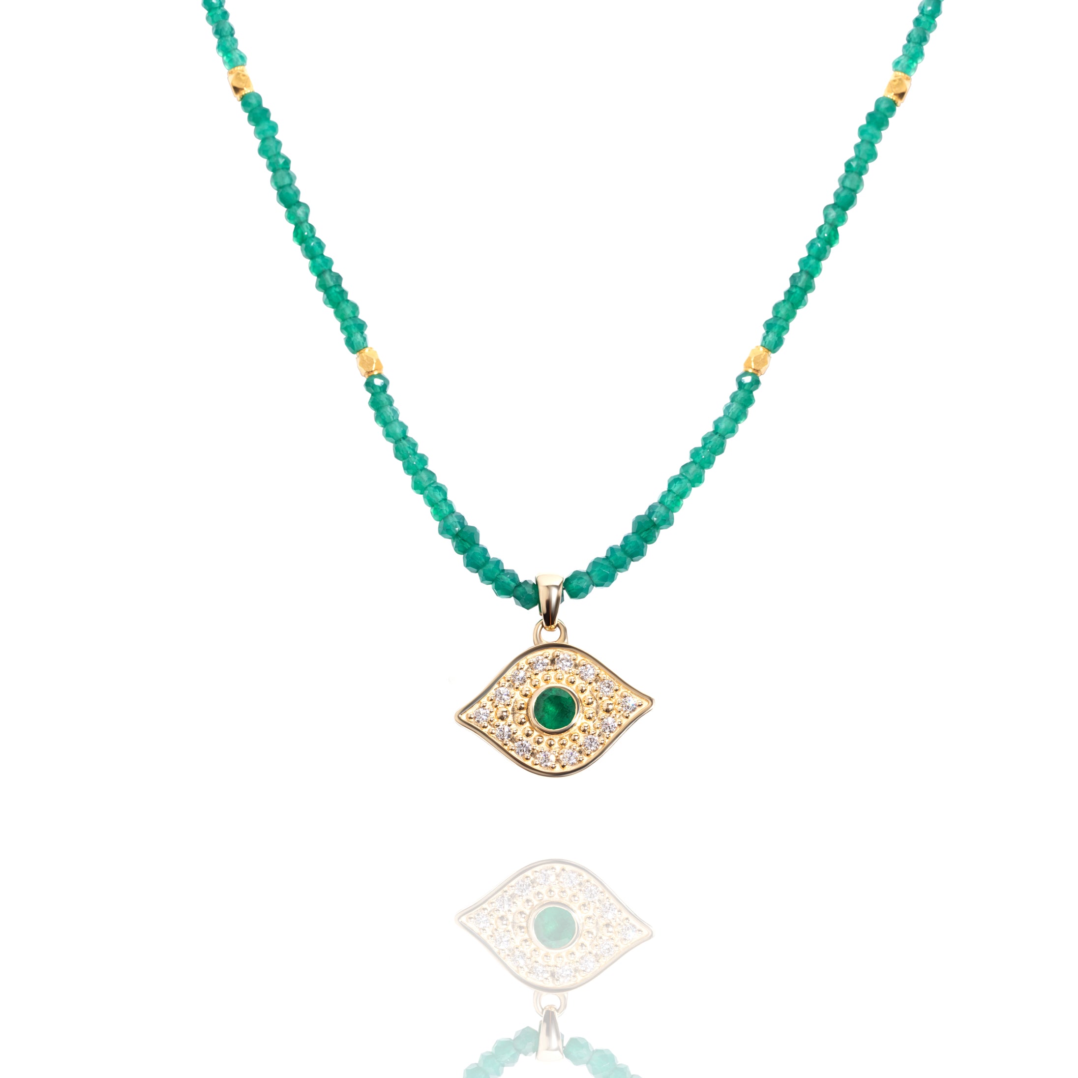 14k Gold Emerald Diamond Pavé Evil Eye Pendant Necklace