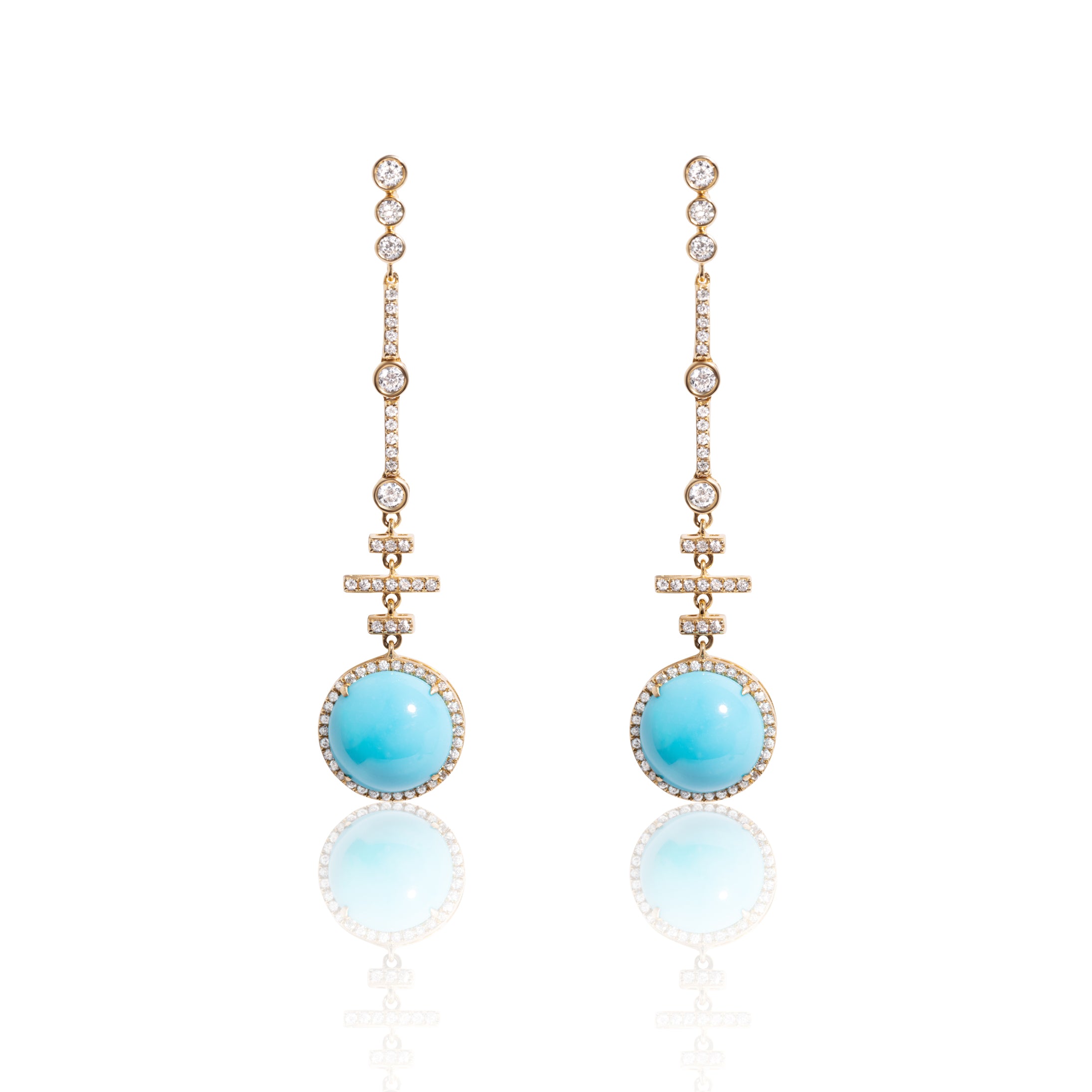18k Gold Sleeping Beauty Turquoise Drop Moderne Earrings