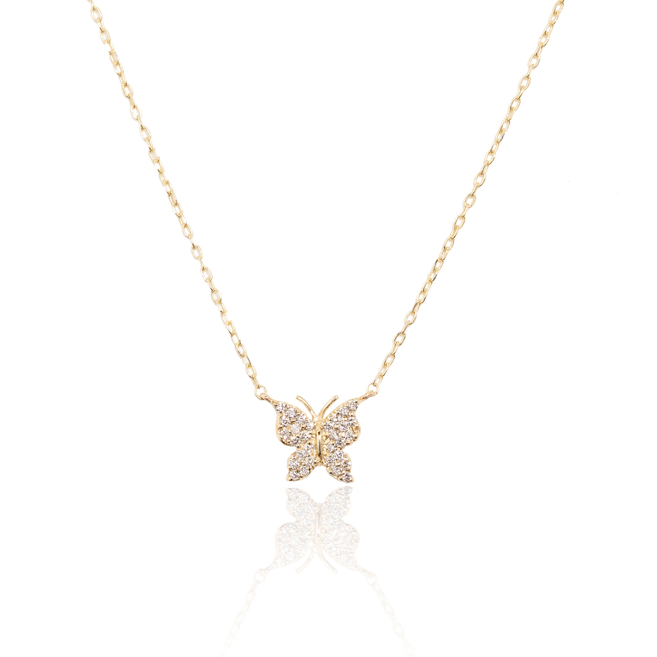 14k Gold Diamond Pavé Butterfly Necklace