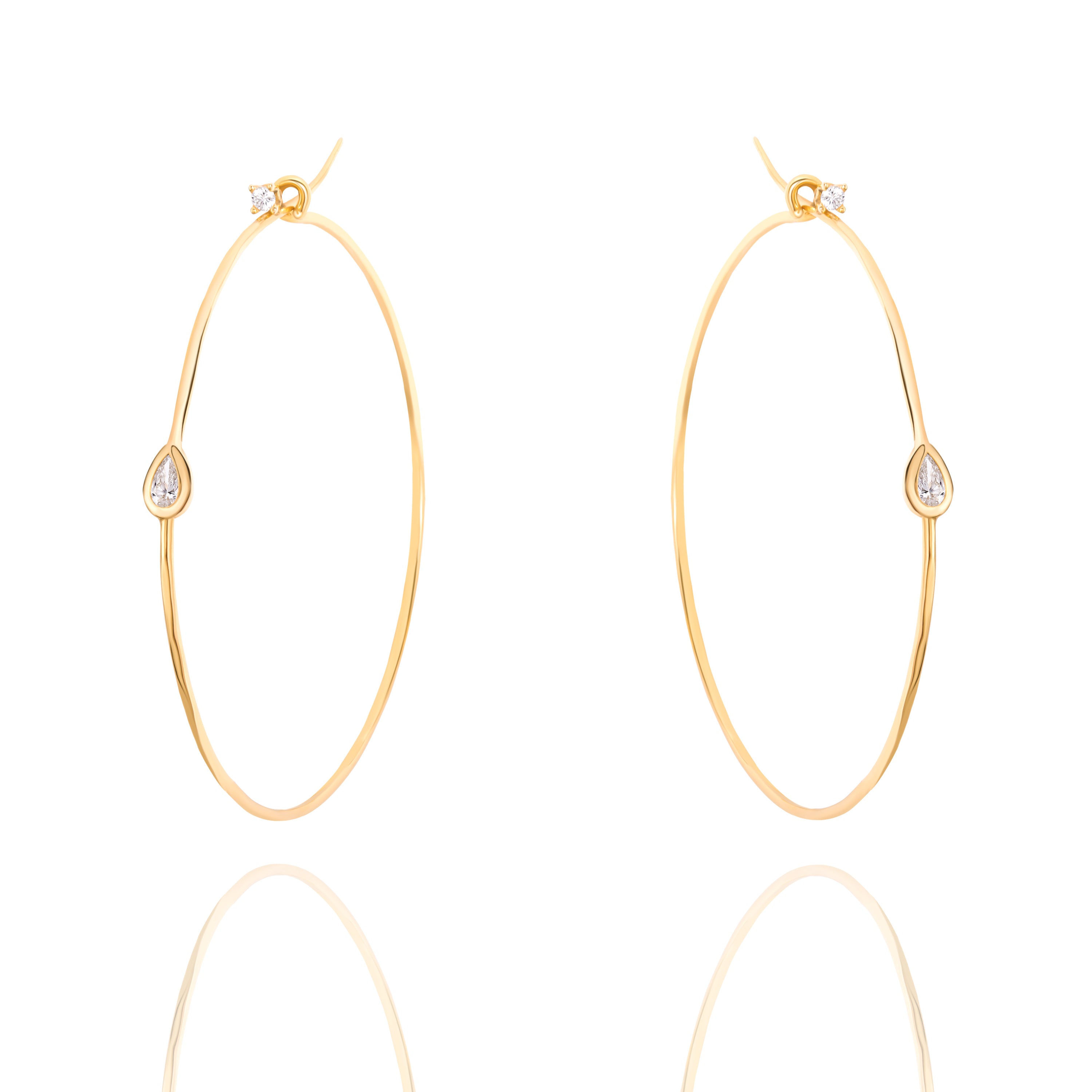 18k Gold Floating Pear Diamond Hoop Earrings