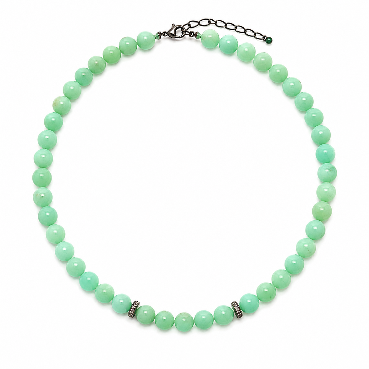 Round Chrysoprase Diamond Beaded Necklace