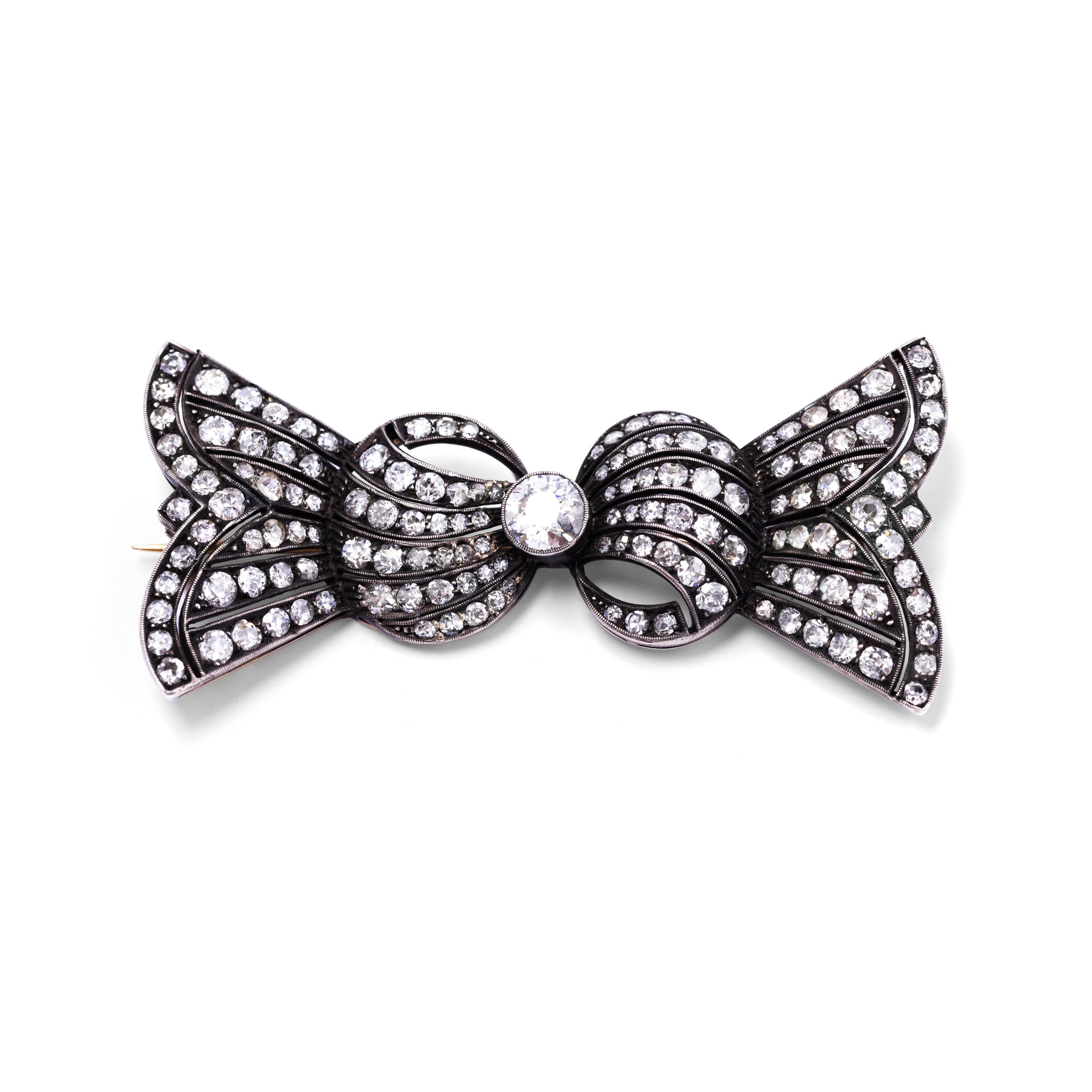 Georgian Mine Cut Diamond Bow Brooch