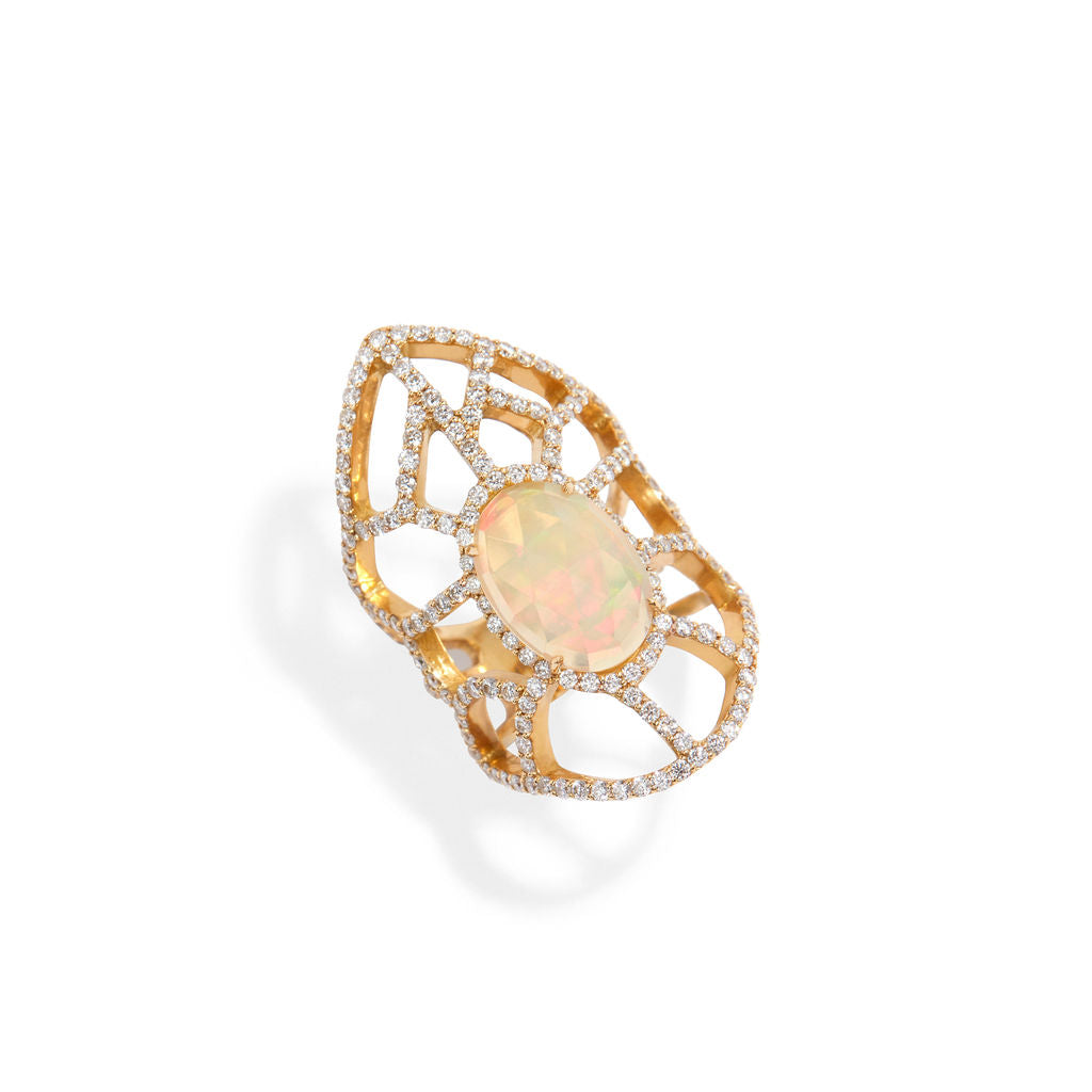 Celestial Opal Diamond Web Ring