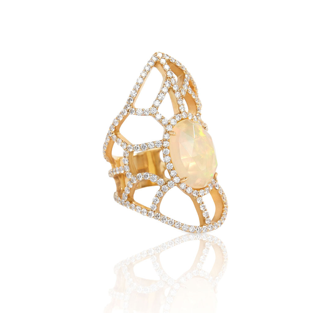 Celestial Opal Diamond Web Ring