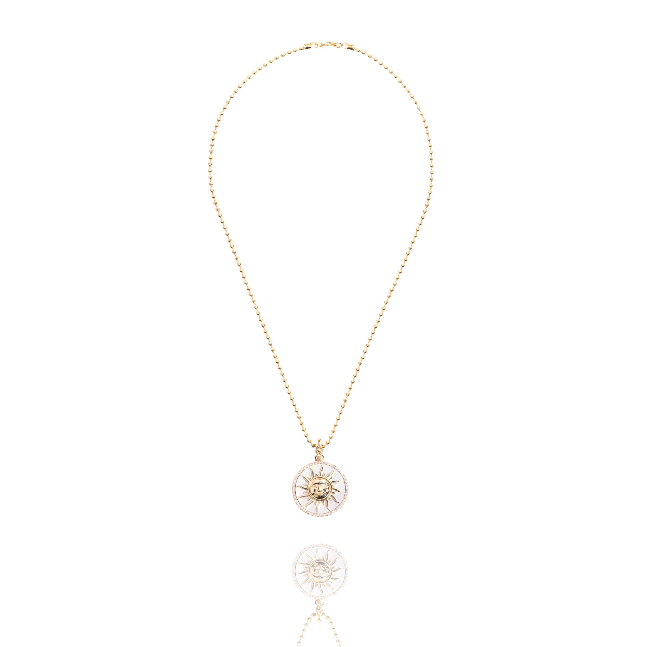 Large 18k Gold Diamond Mother of Pearl Sun Pendant