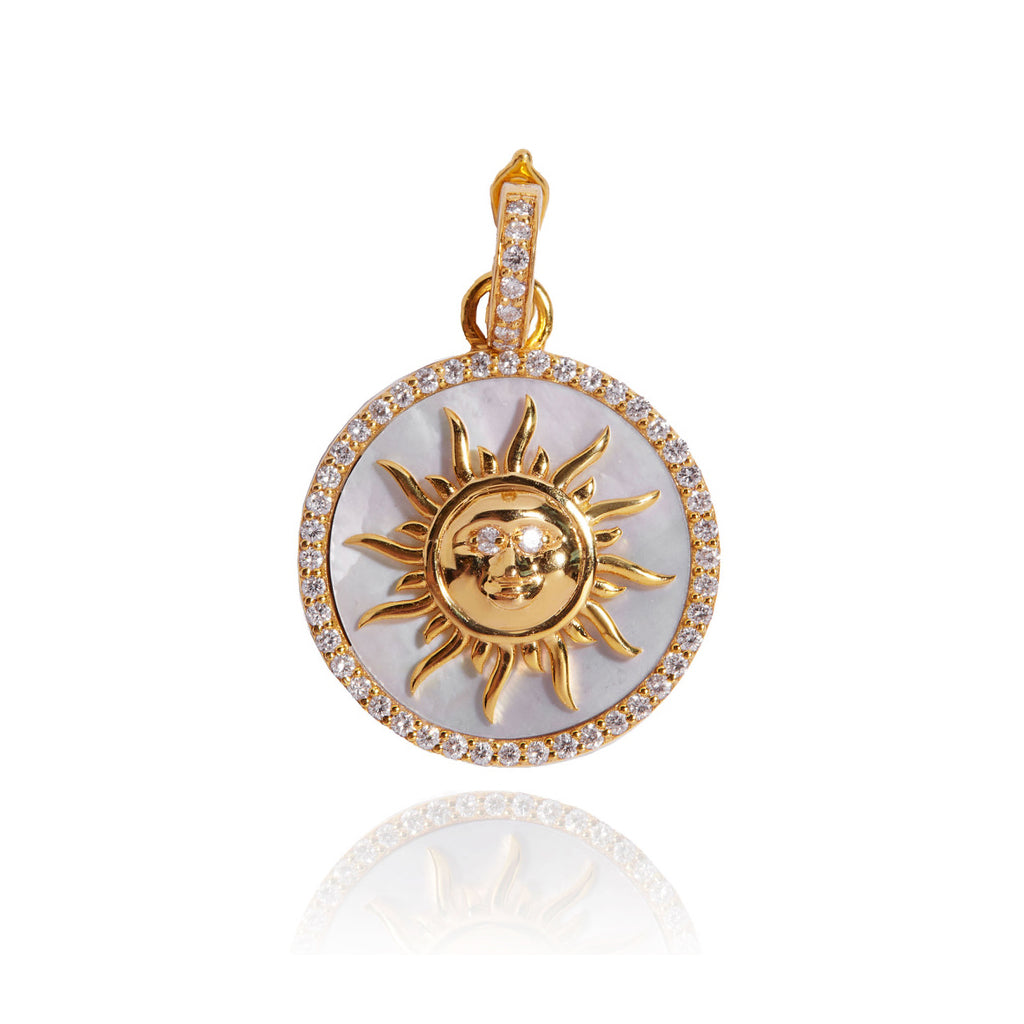 Small 18k Gold Diamond Mother of Pearl Sun Pendant
