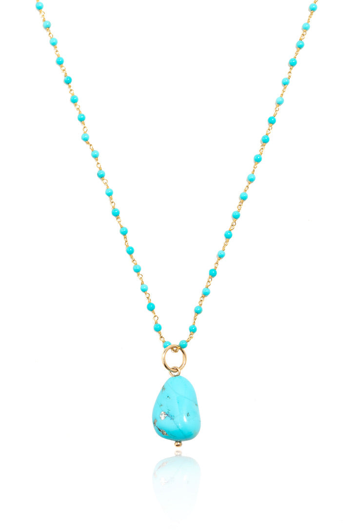 SLEEPING BEAUTY TURQUOISE  DIAMOND NOUGAT ON BEADED CHAIN