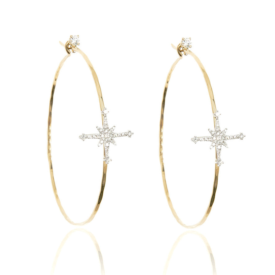 Diamond Stella Star Hoops in 18k Yellow Gold