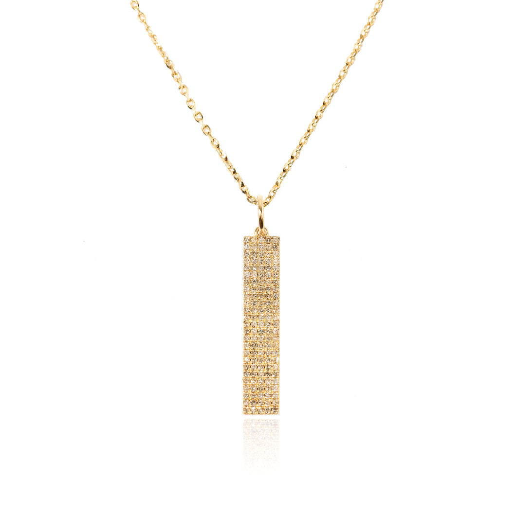 Pavé Bar Necklace Vertical With Diamonds Yellow Gold