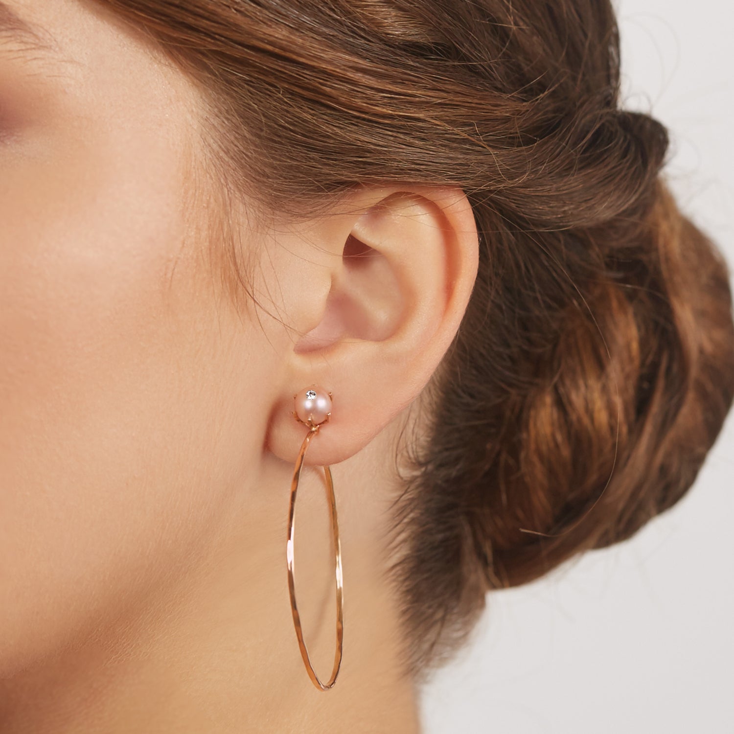 18k Rose Gold Pearl Stud Hoops