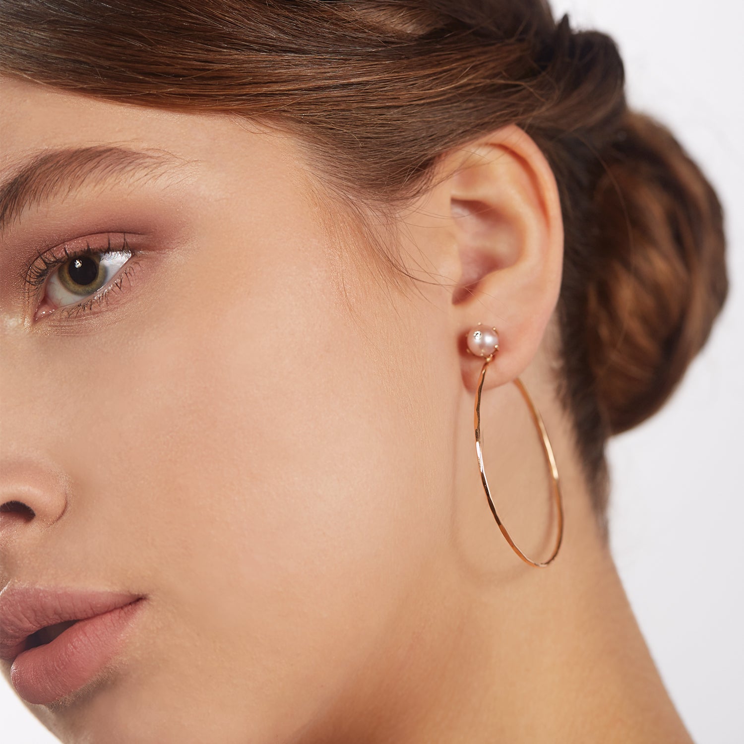 18k Rose Gold Pearl Stud Hoops