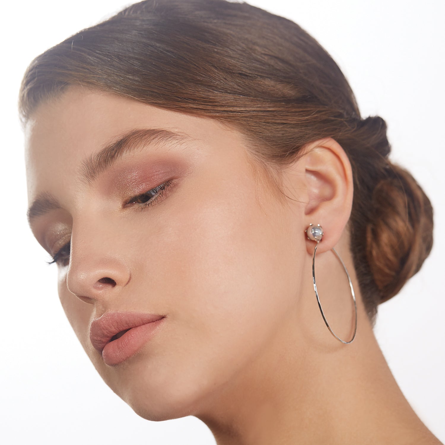18k White Gold Pearl Stud Hoops