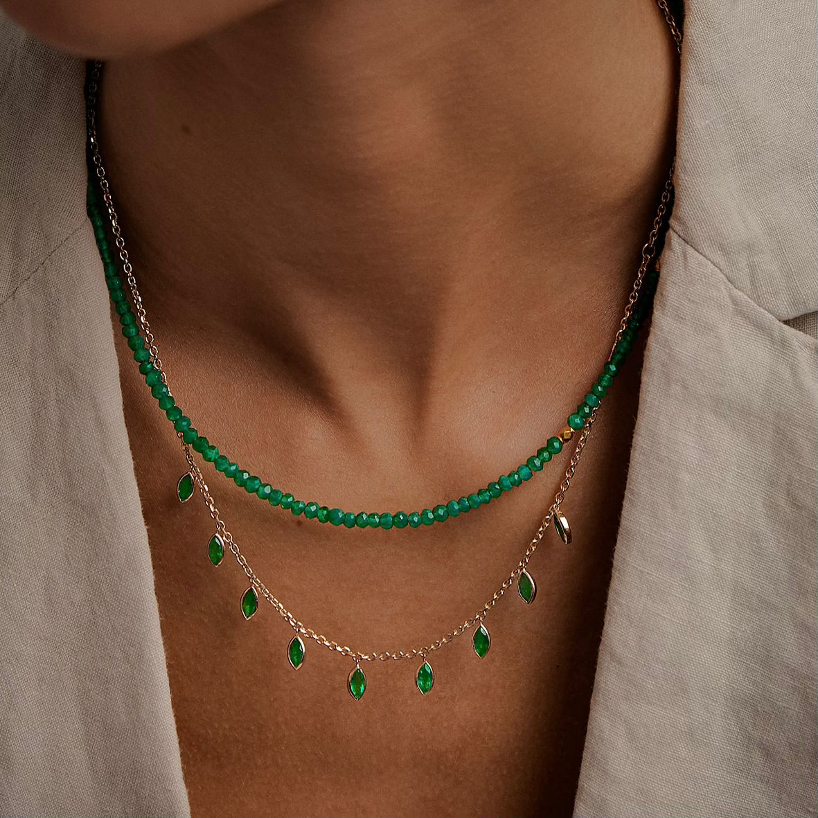 Emerald Floating Teardrop Necklace