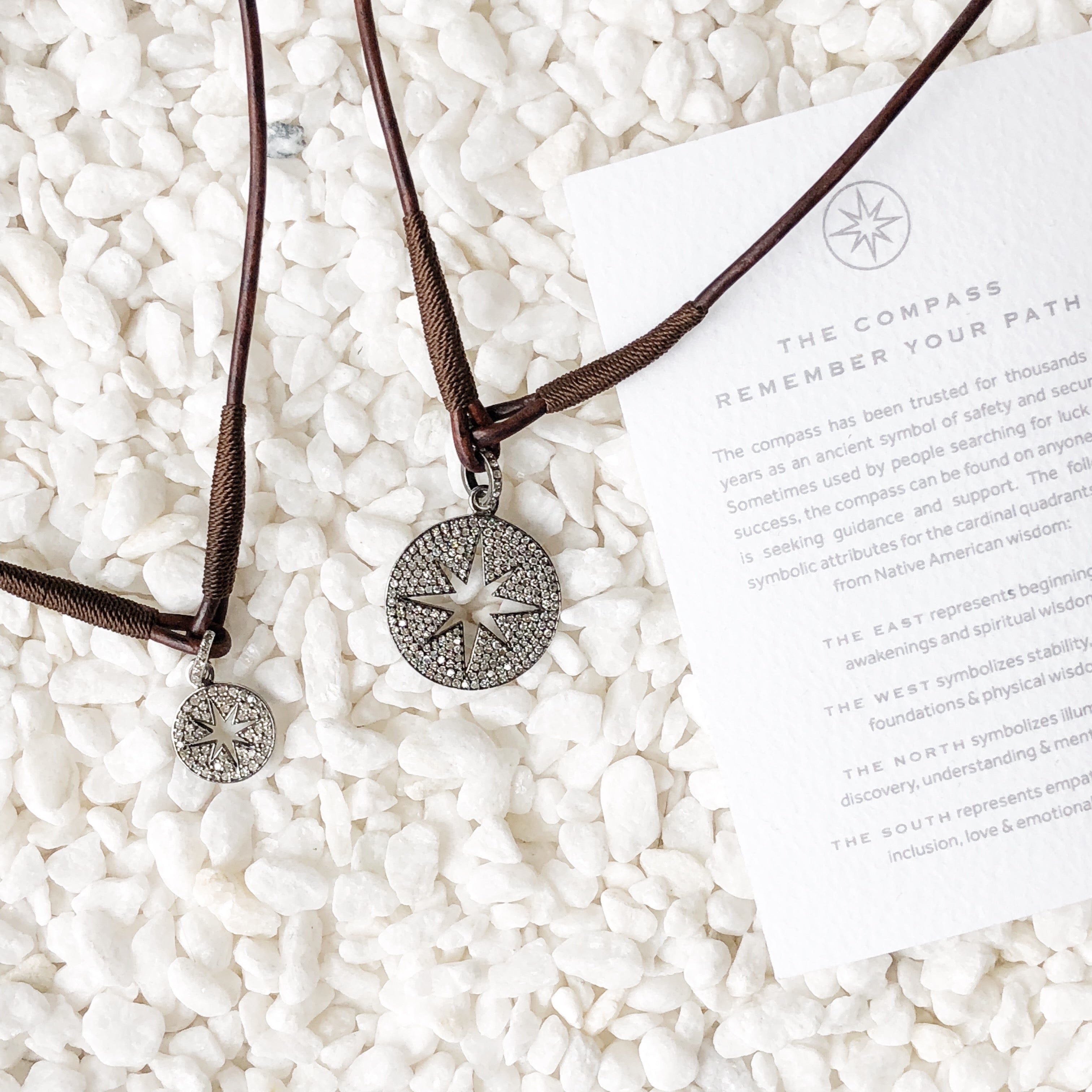 Sterling Silver Diamond Pavé Compass on Leather