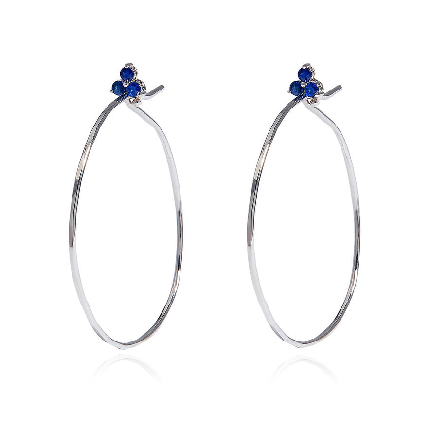 Blue Sapphire Fleurette Hoops in 18k White Gold