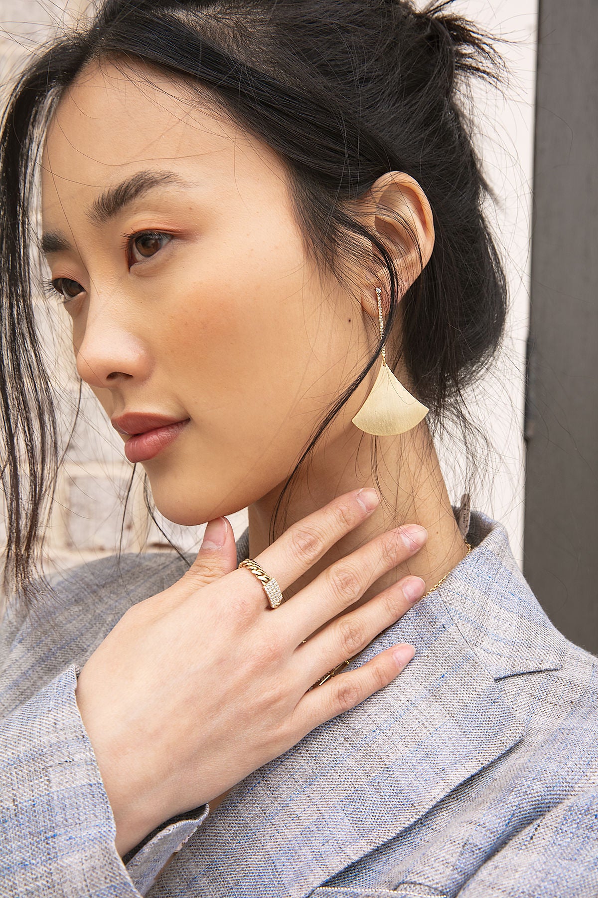 18k YG Matte Diamond Kite Earrings
