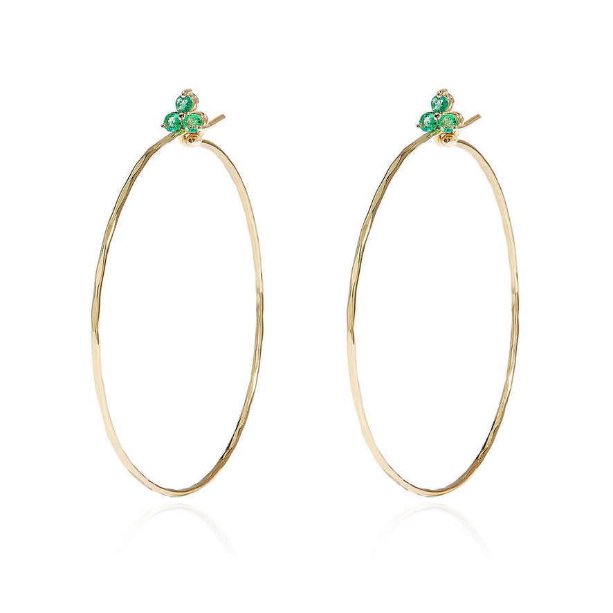 Large Emerald Fleurette Hoops in 18k Yellow Gold