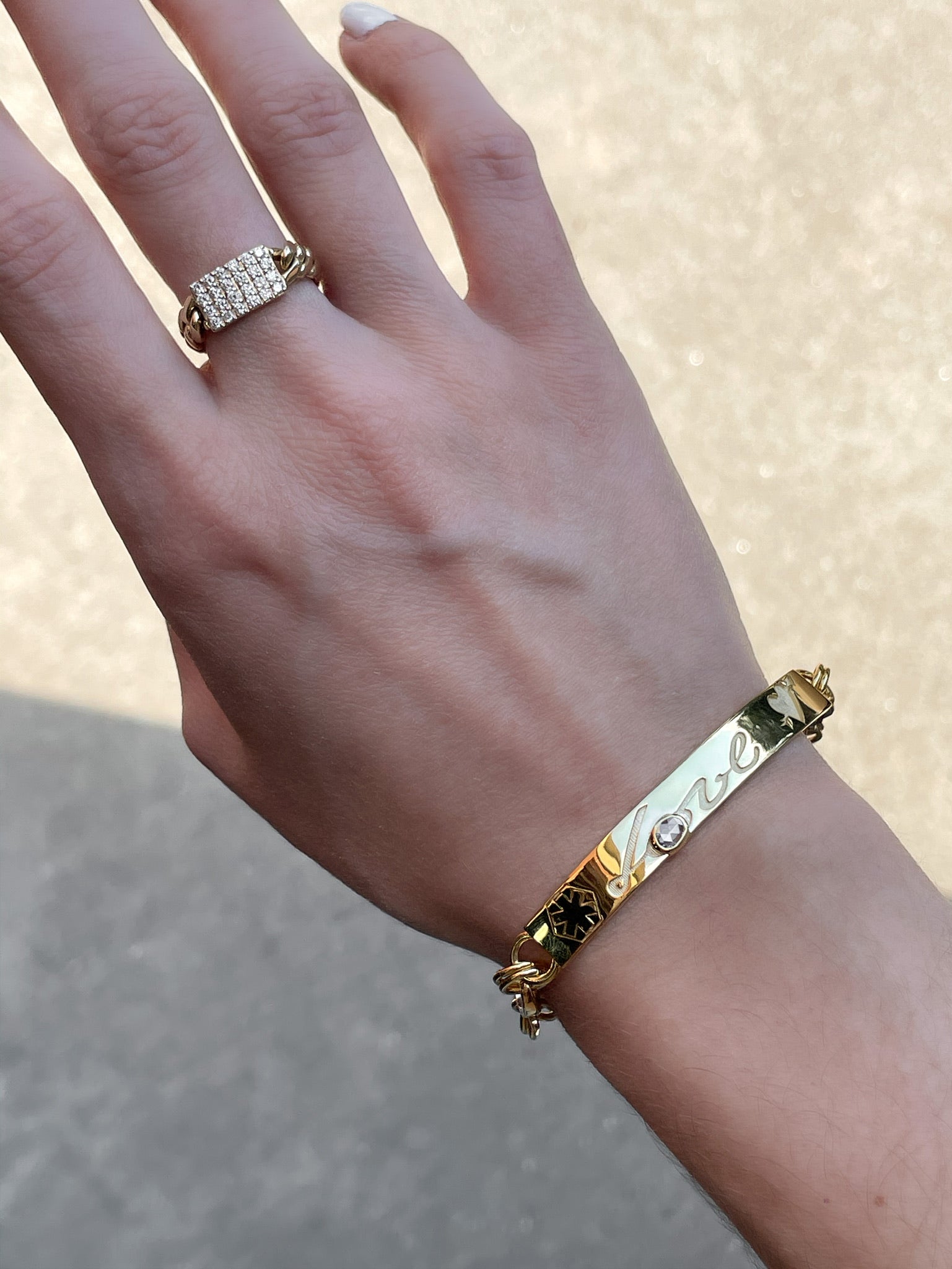Medium Cuban Chain Pave Ring in Yellow Gold