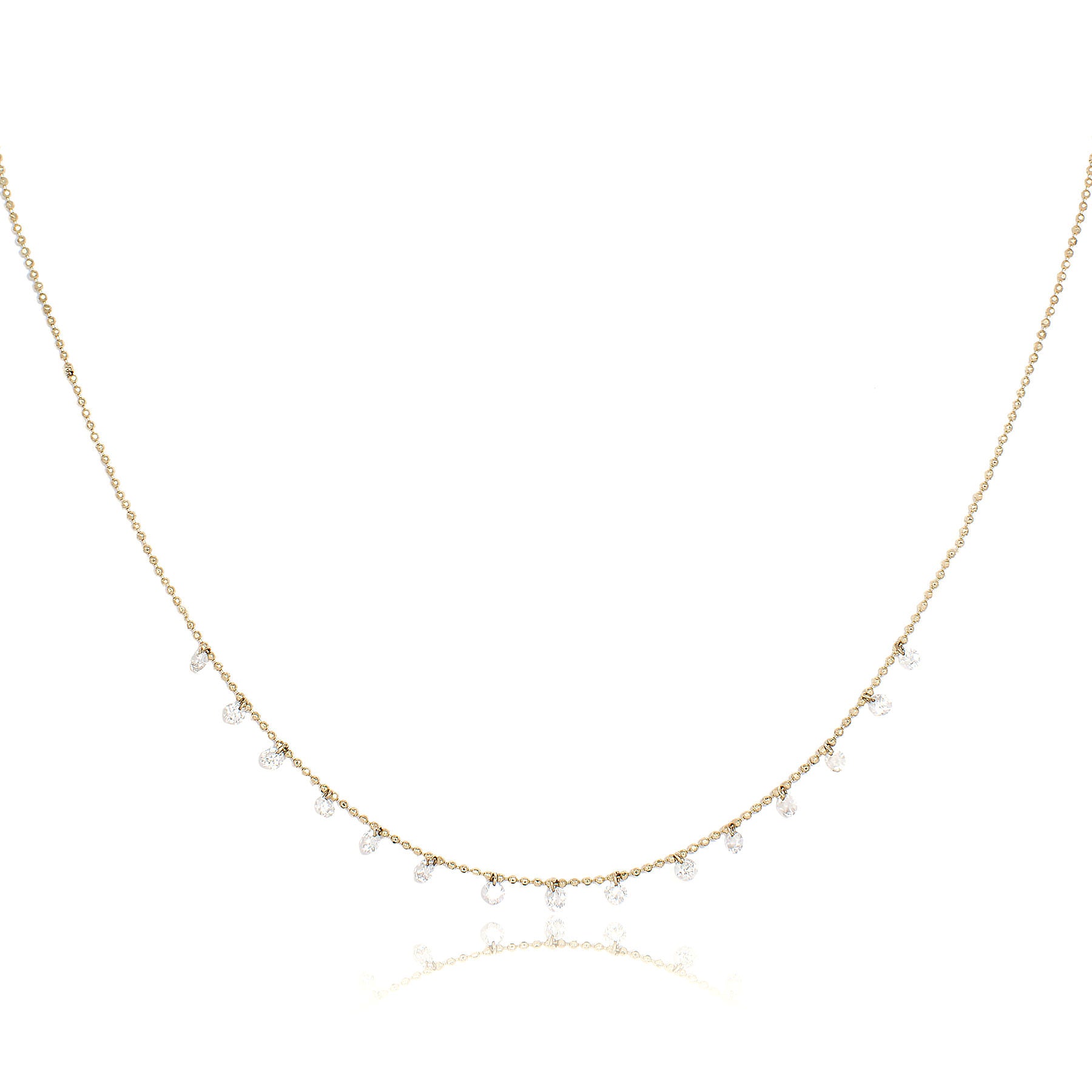 delicate chain necklace, in yellow gold, with 15 floating diamonds