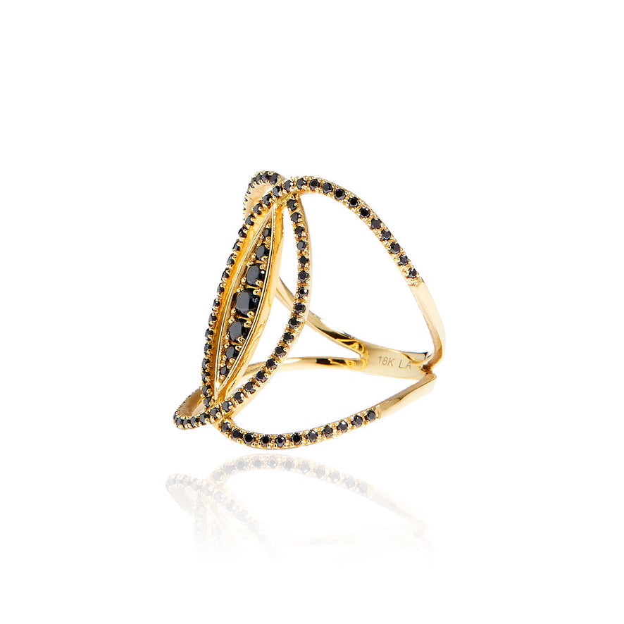 Black Diamond Marquis Ring in 18k Yellow Gold