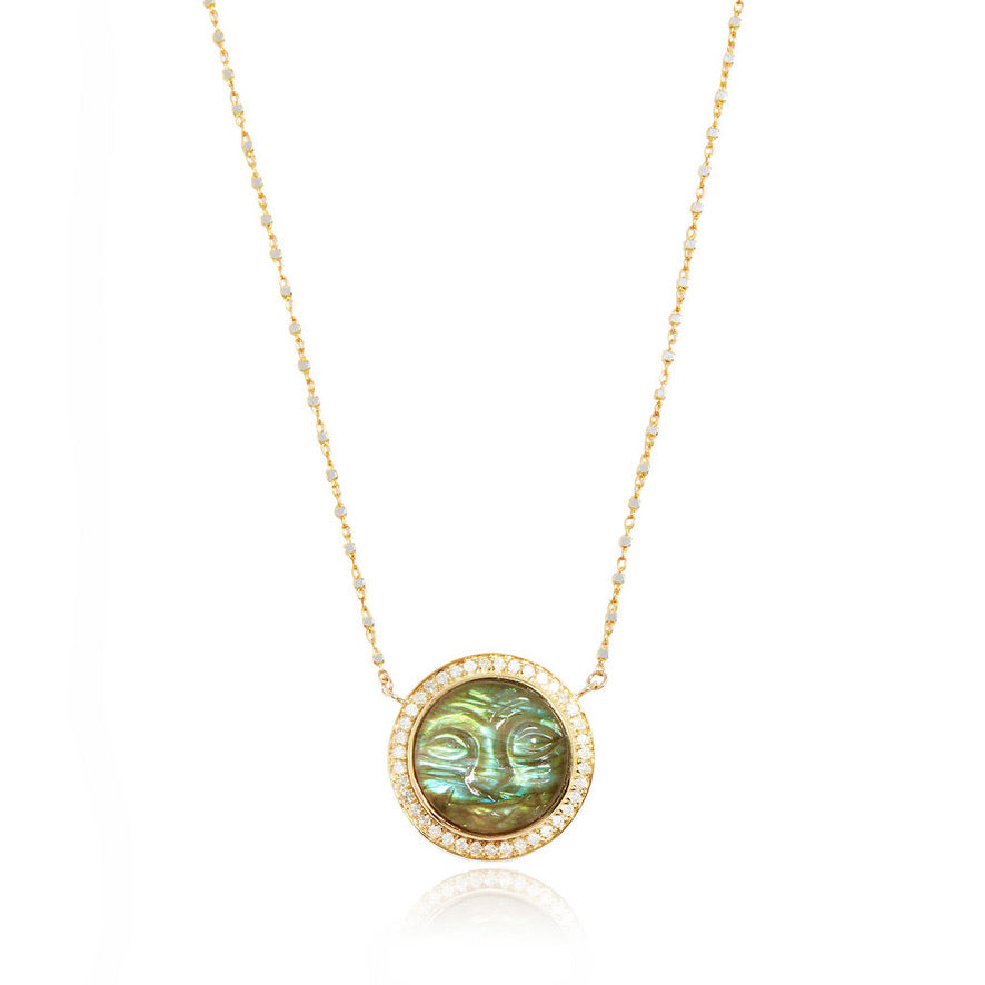 Diamond Man in the Moon Labradorite Pendant Necklace