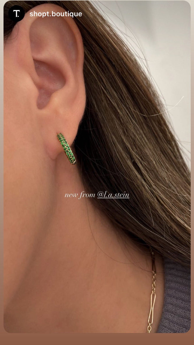 18k YG Pave Psavorite Donut Huggies