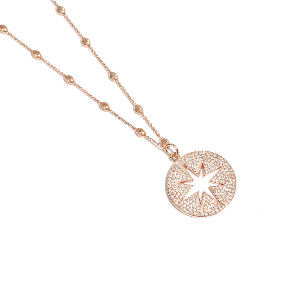 18k Rose Gold Diamond Pavé Compass on Rose Gold Lunar Chain