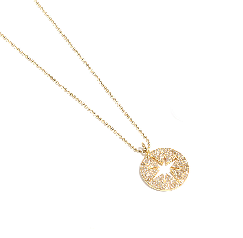 18K Yellow Gold Diamond Pavé Compass