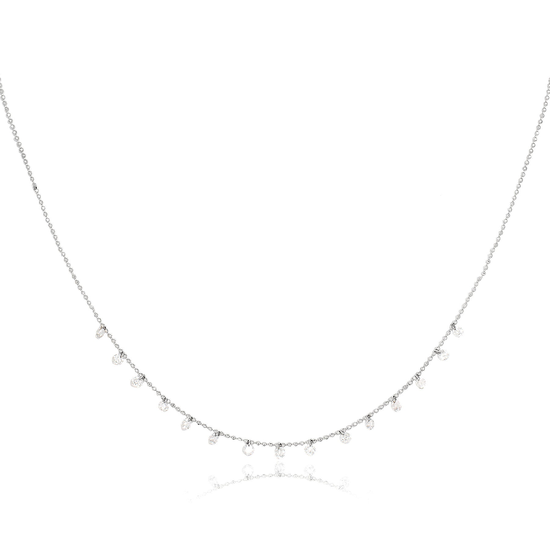 delicate chain necklace, in white gold, with 15 floating diamonds