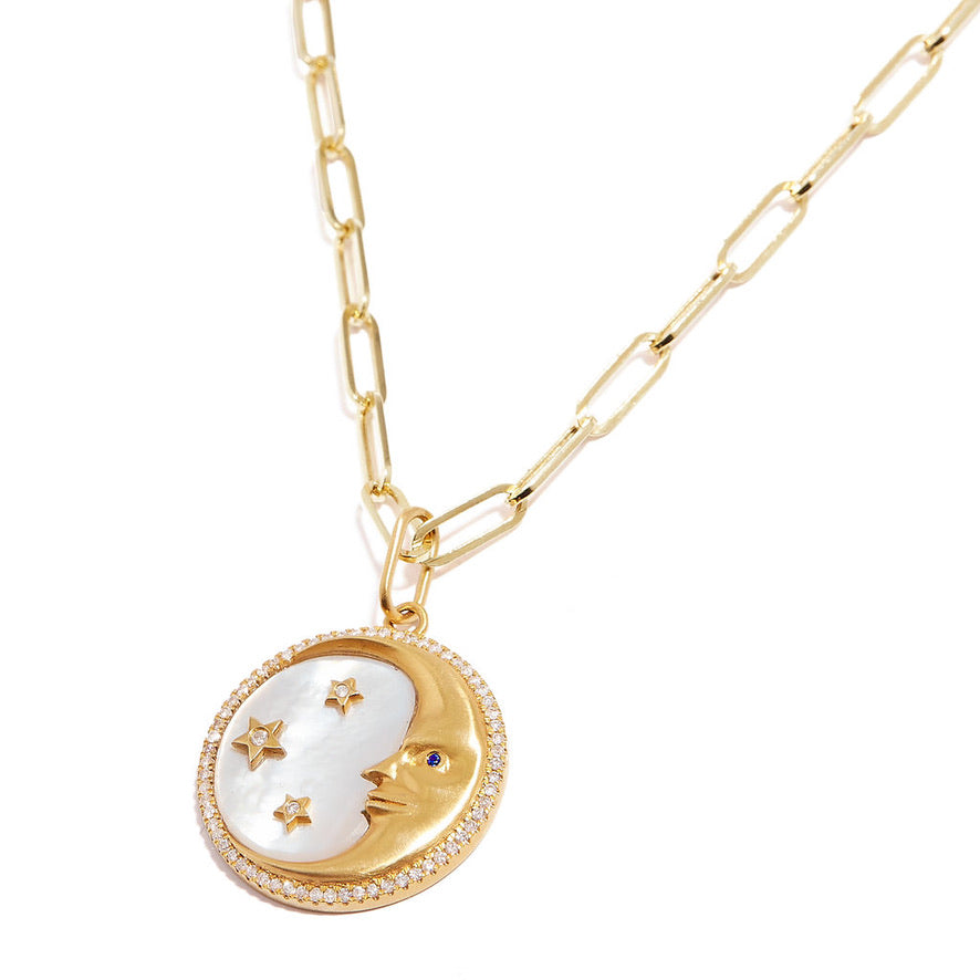 Mother of Pearl Crescent Moon Pendant Necklace