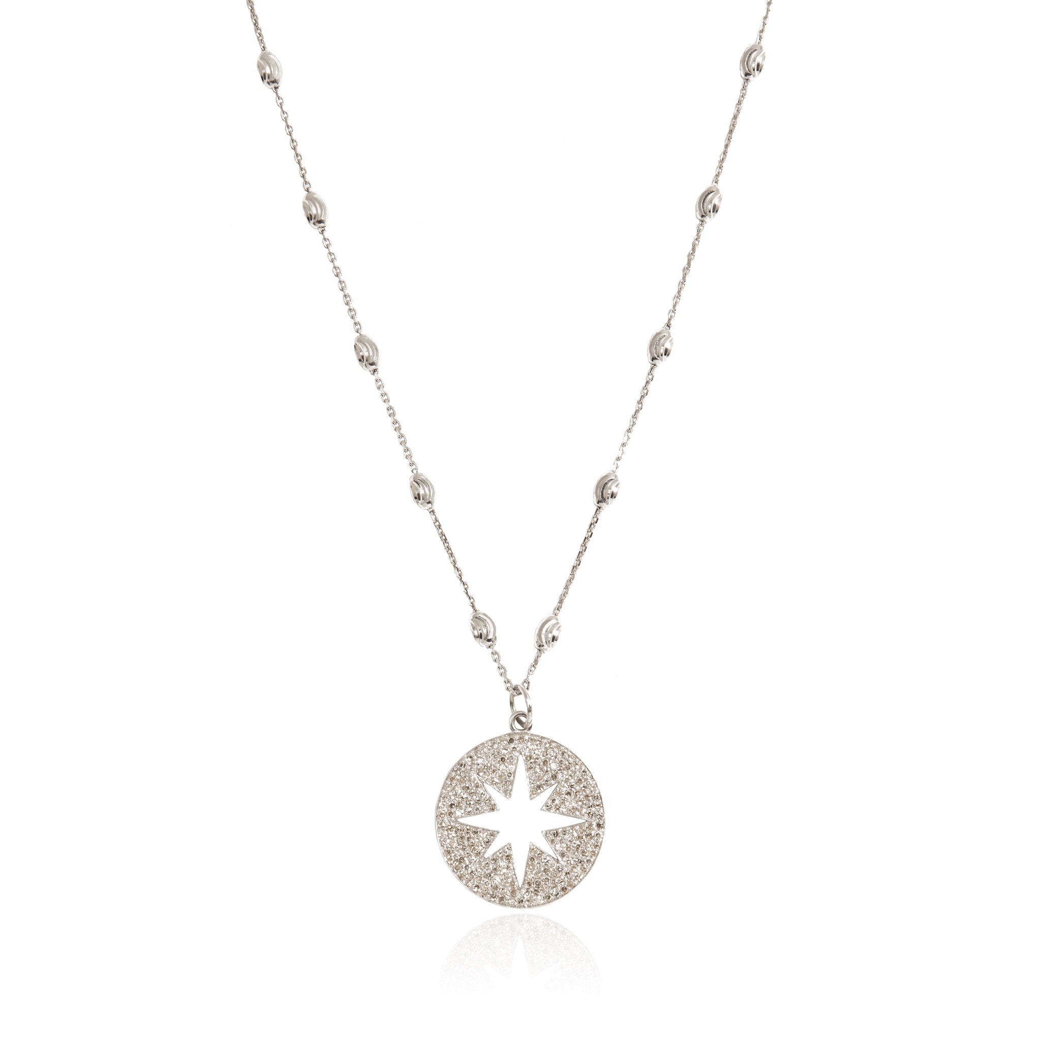 Sterling Silver Diamond Pavé Compass on Leather