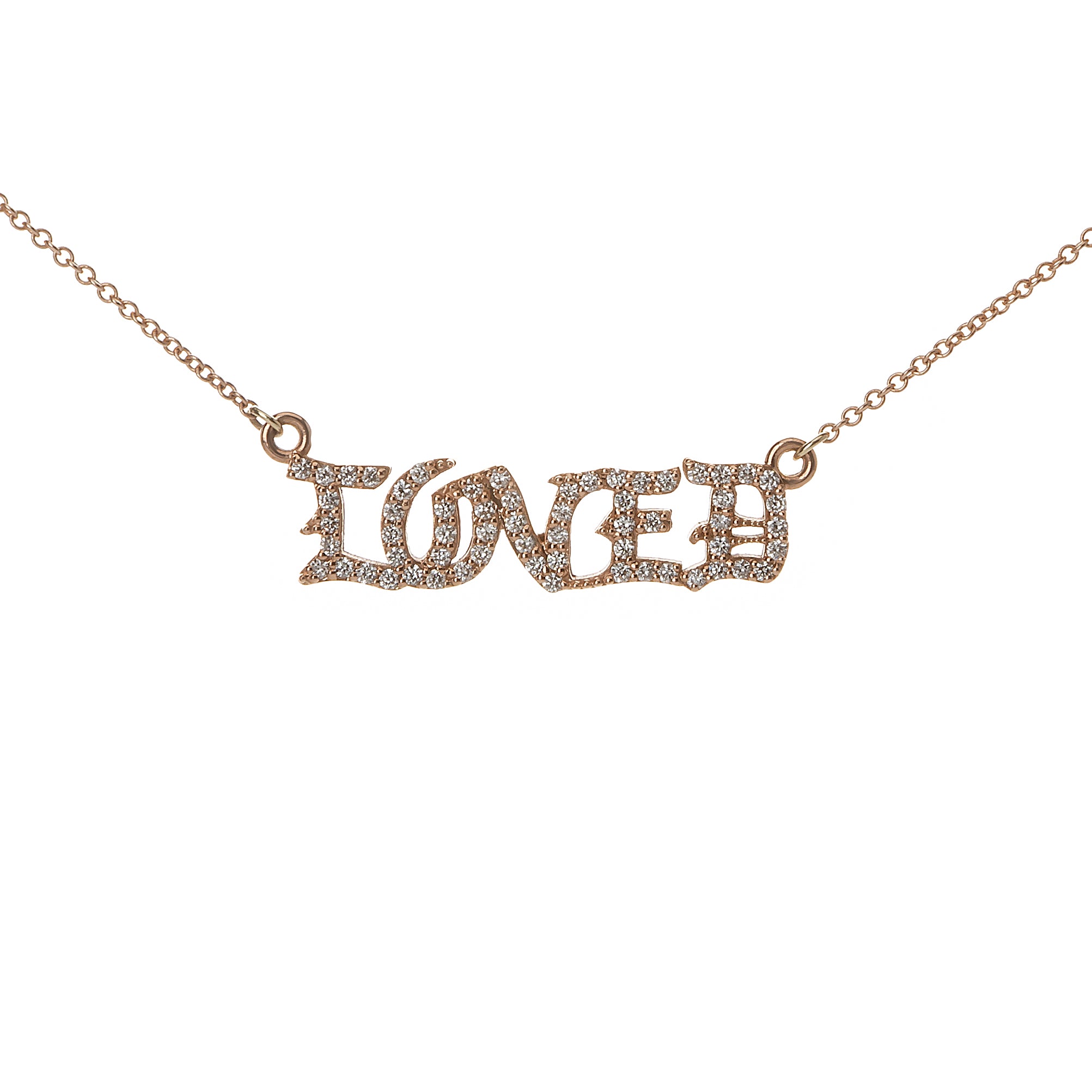 18k Yellow Gold Diamond Pavé Gothic Loved Necklace