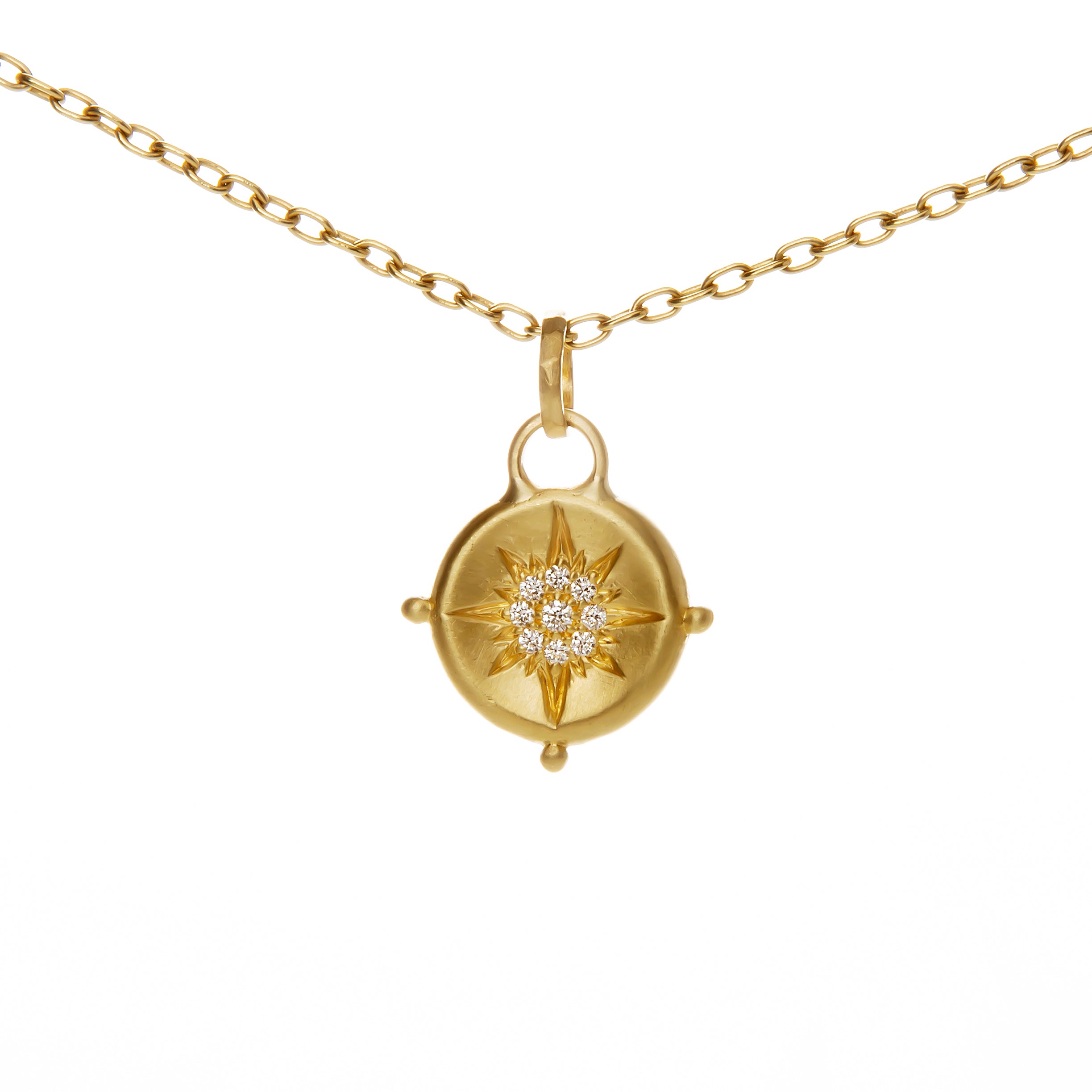 18k Gold Diamond Compass Amulet Necklace