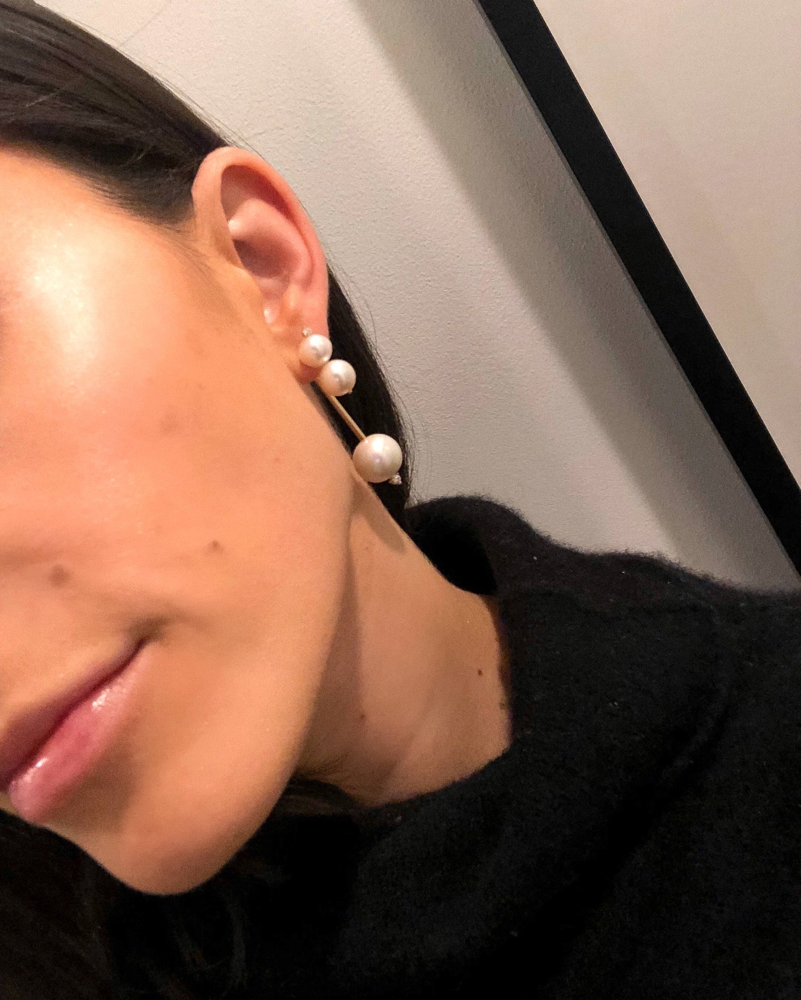 Triple Pearl Gold Hatpin Earring