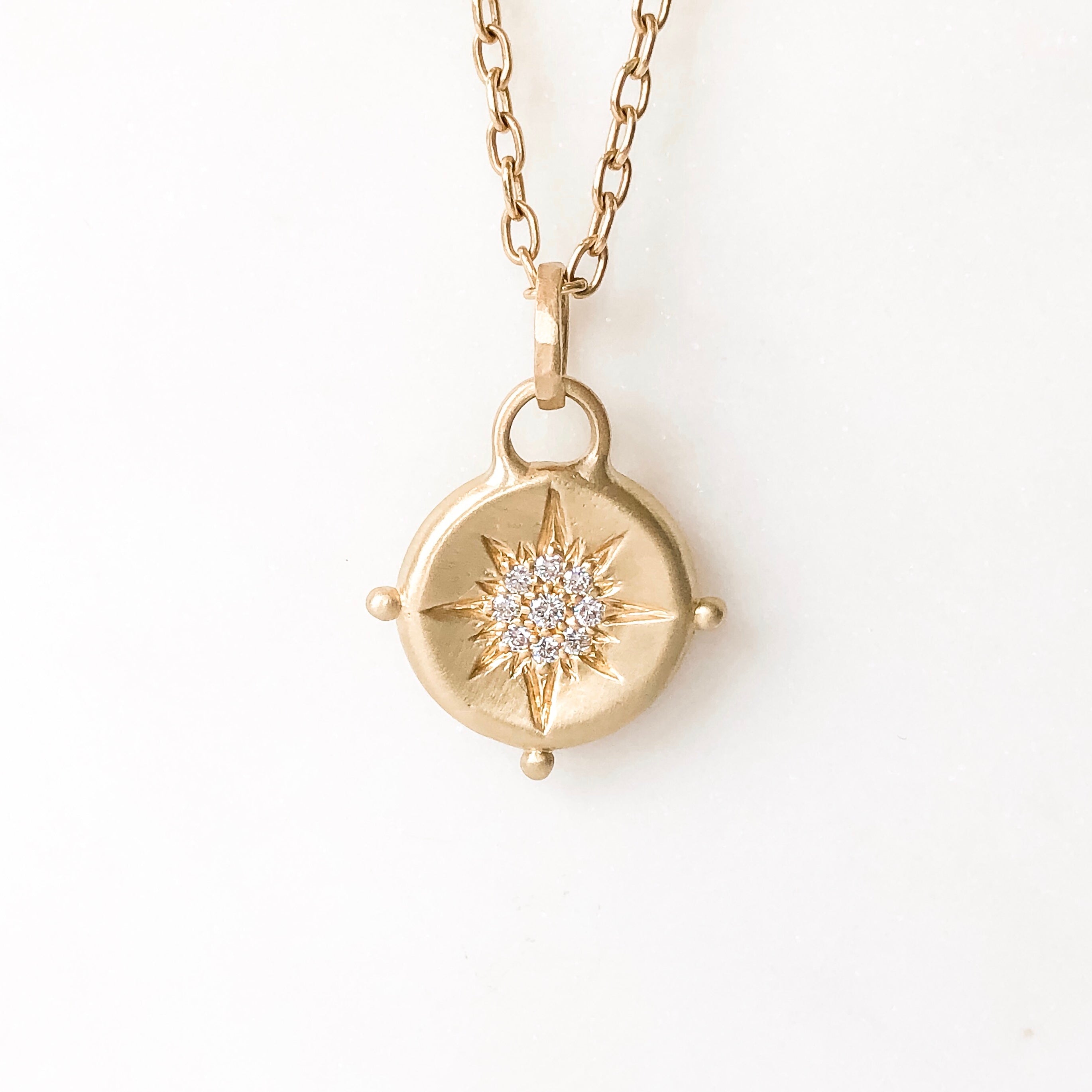 18k Gold Diamond Compass Amulet Necklace
