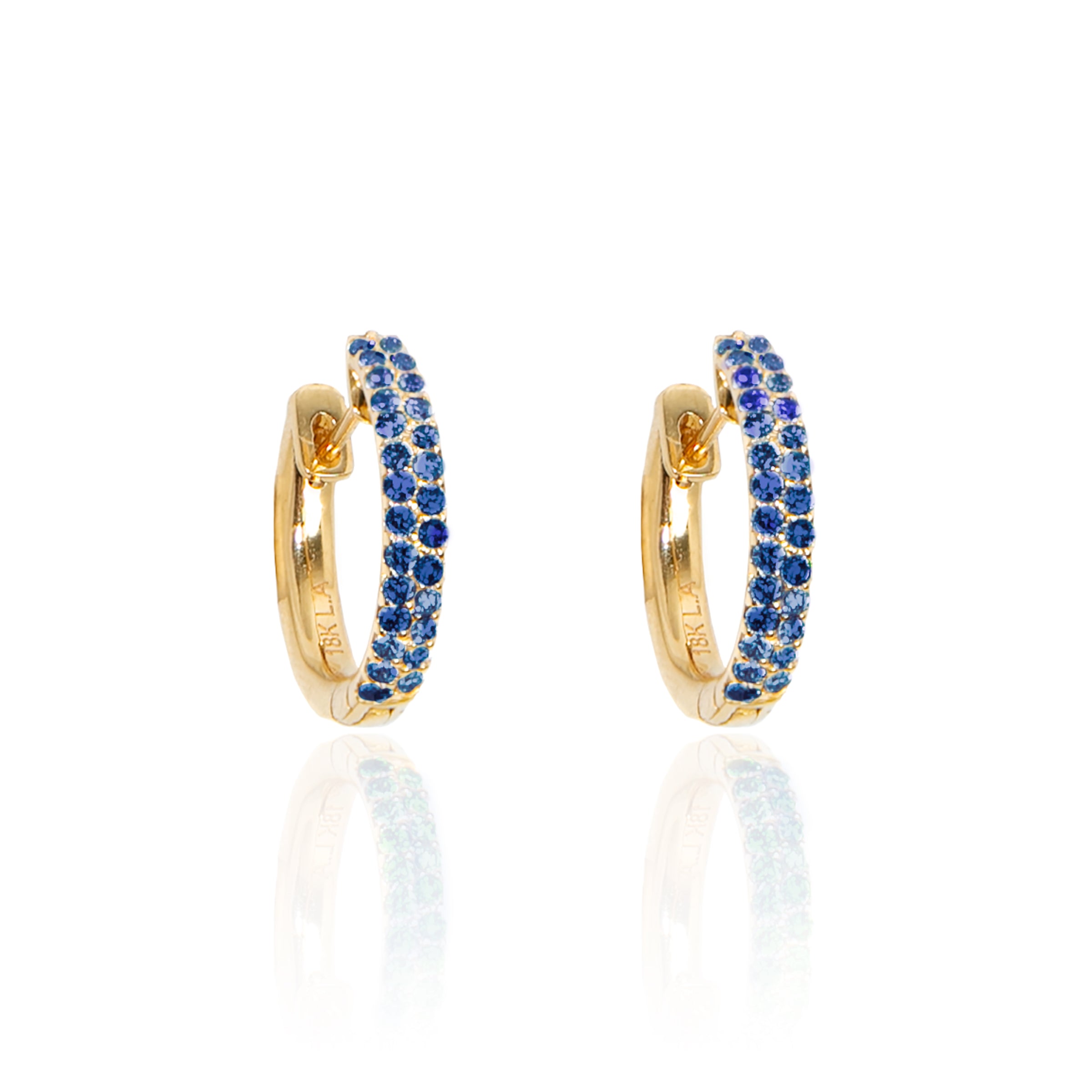Blue Sapphire Pavé Huggies in Yellow Gold