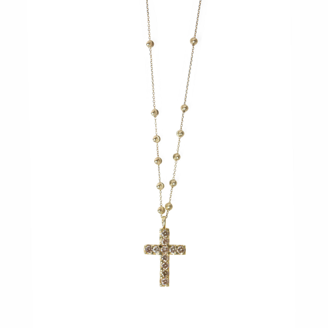 Carved Diamond Cross on Beaded Chain