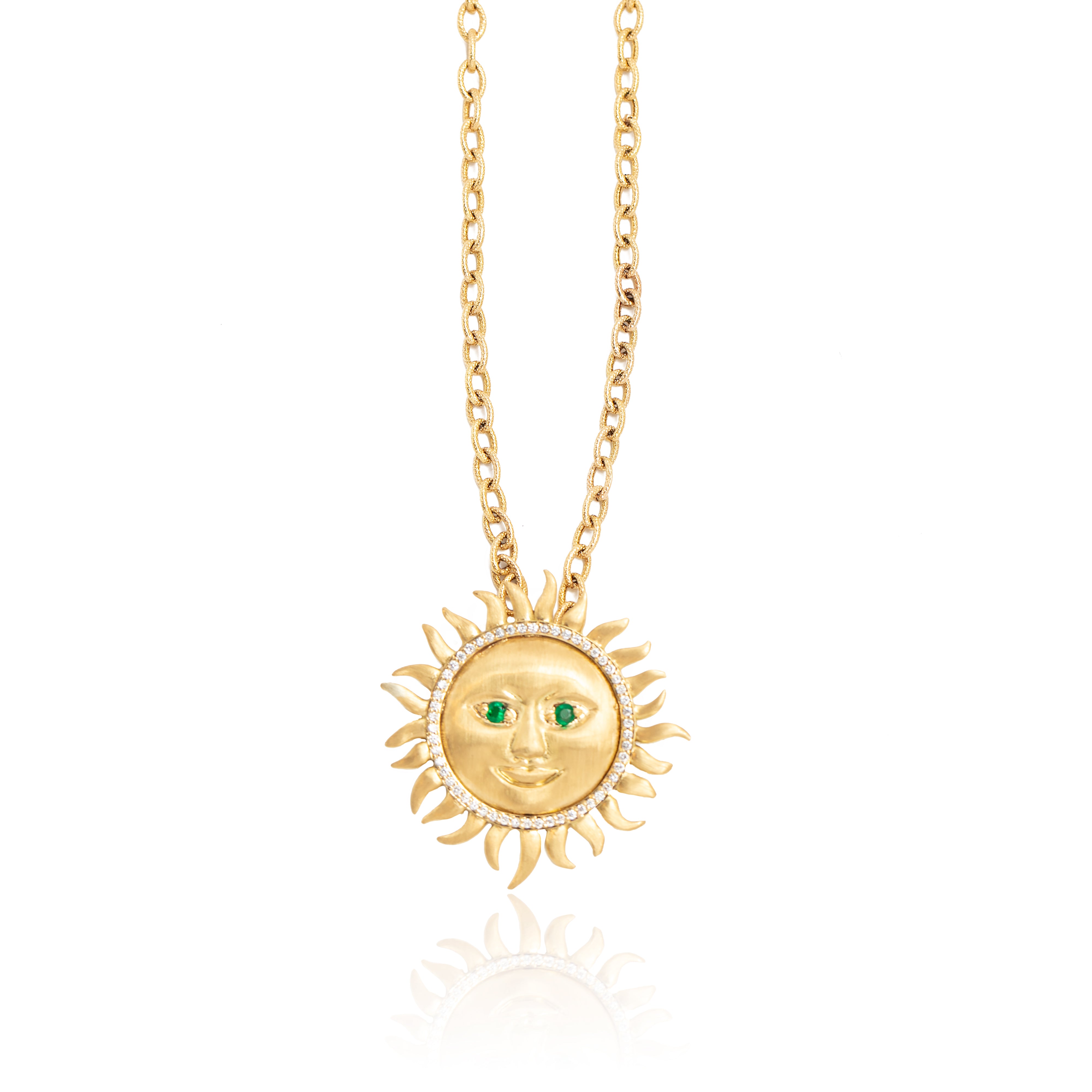 Jumbo Emerald Soleil Pendant on textured chain