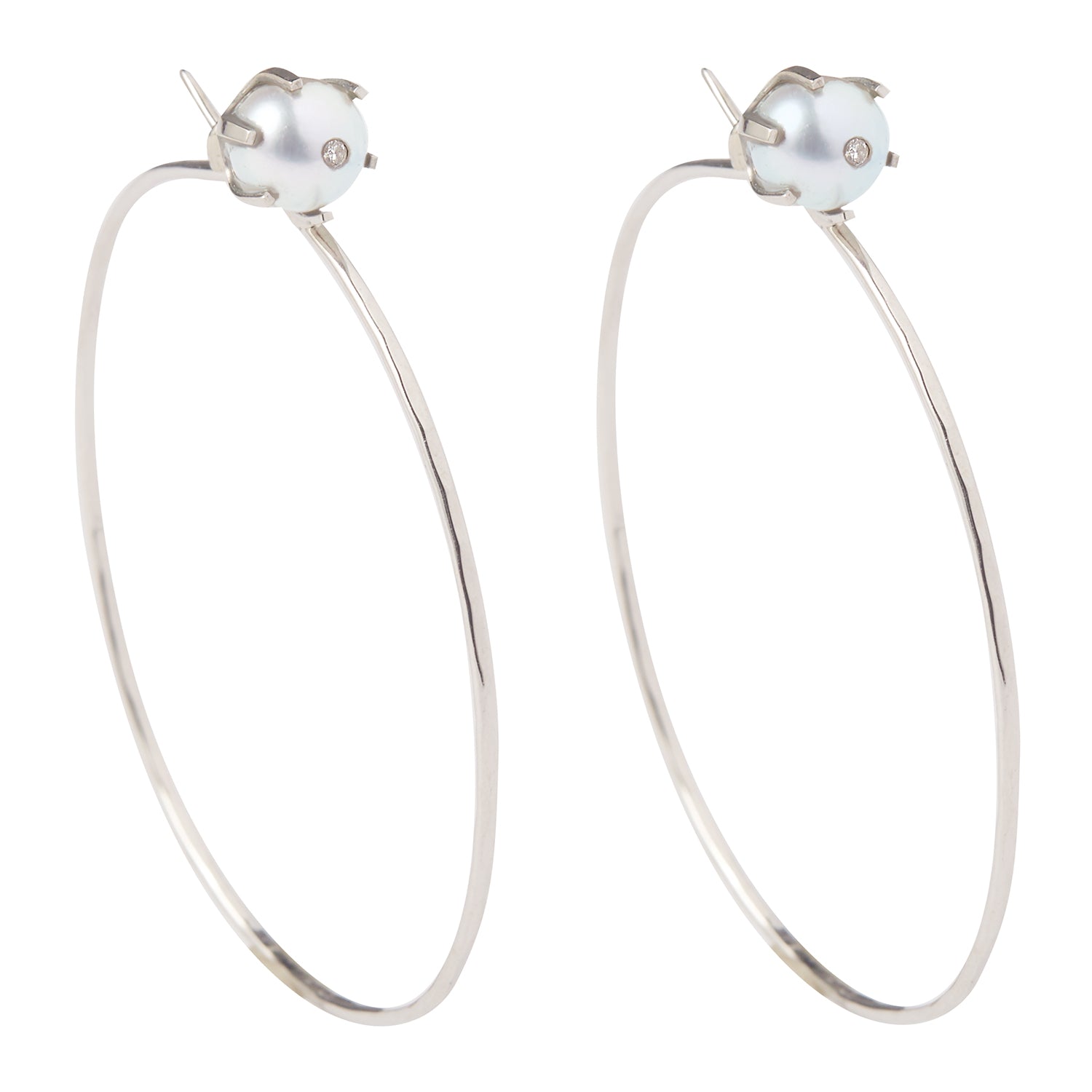18k White Gold Pearl Stud Hoops