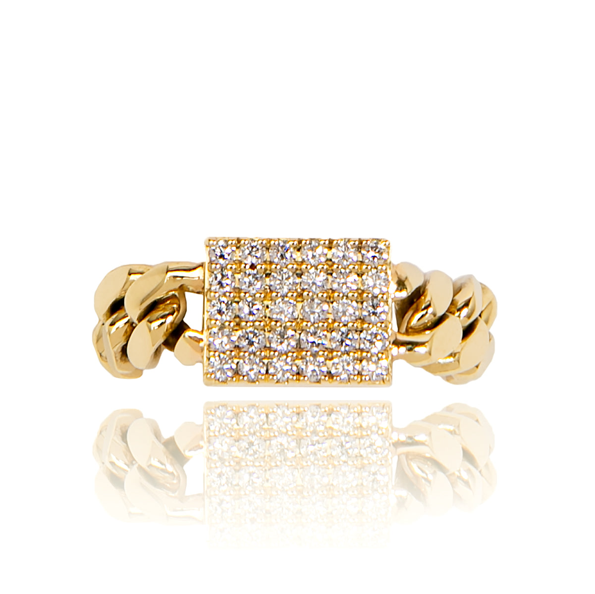 Medium Cuban Chain Pave Ring in Yellow Gold