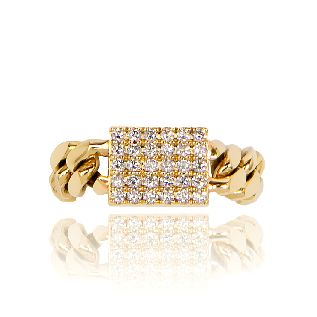 Cuban Chain Pave Ring in Yellow Gold