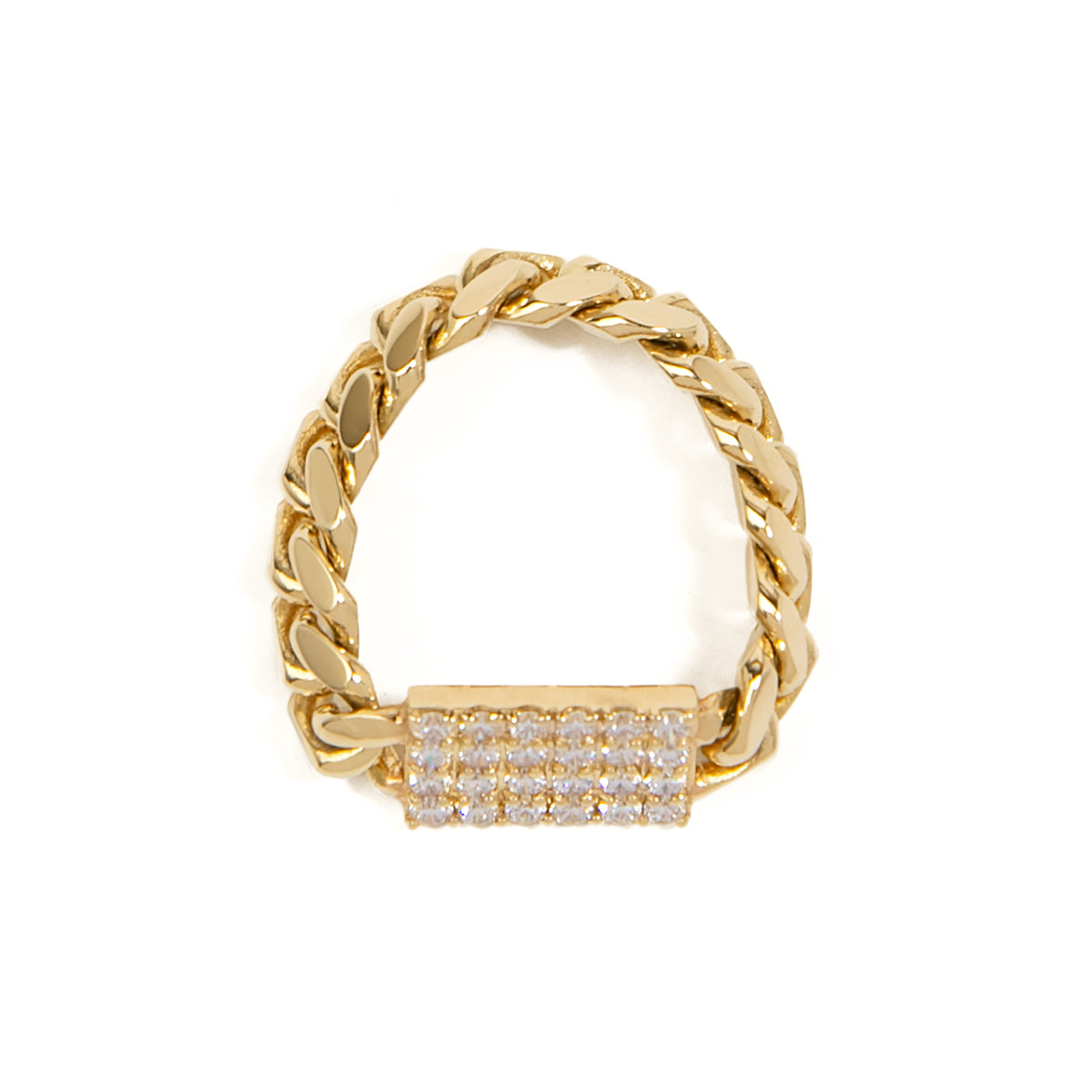 Medium Cuban Chain Pave Ring in Yellow Gold