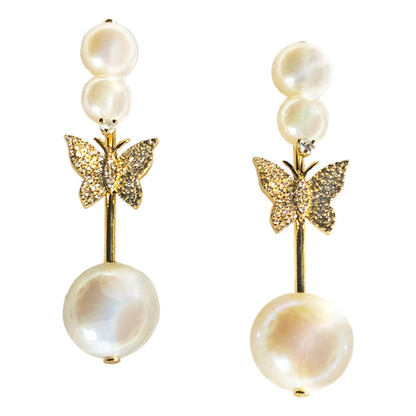 Triple Pearl Gold Hatpin Diamond Pave Butterfly